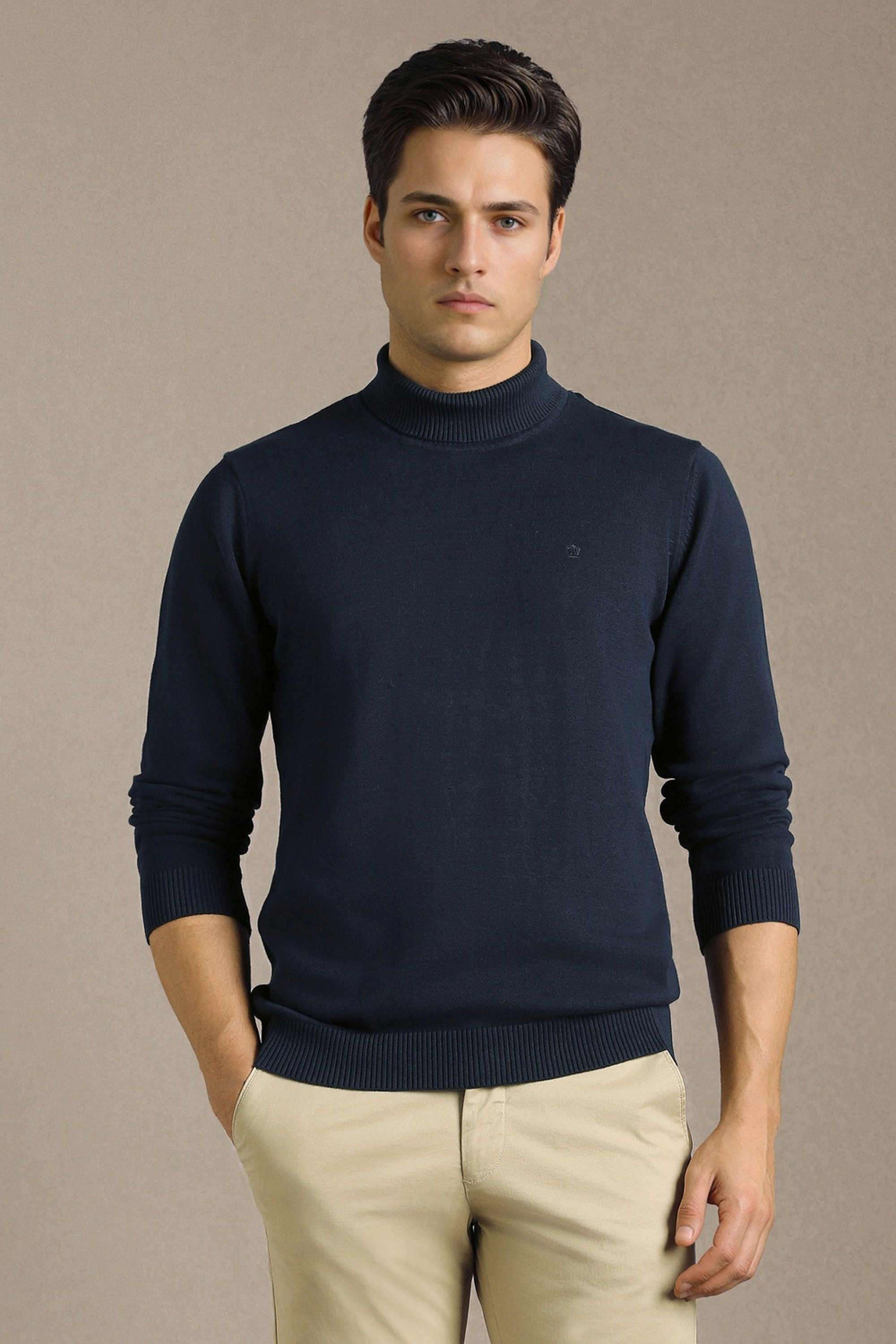 Solid-Acrylic-Blend-High-Neck-Men-s-Sweater