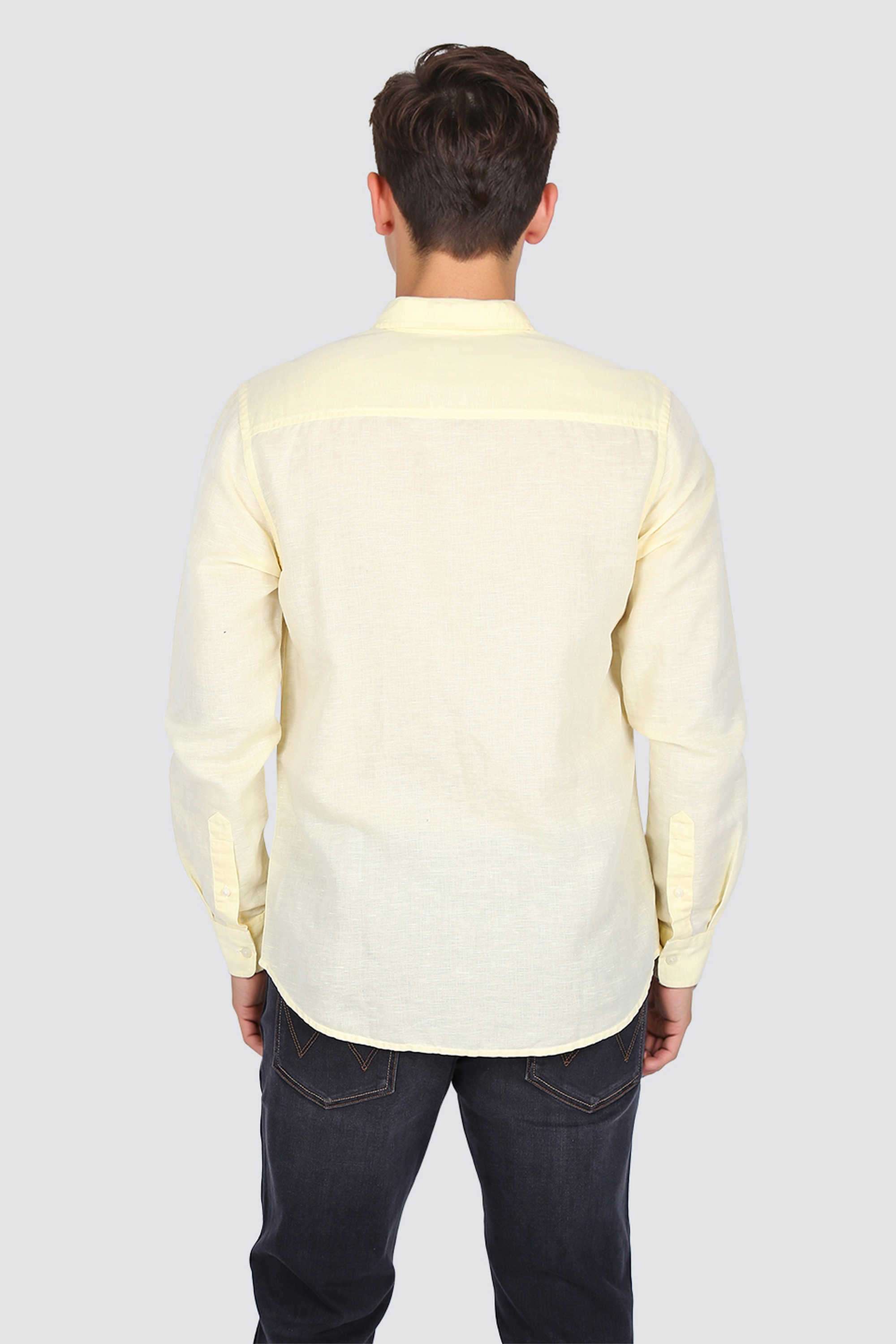 Solid-Linen-Blend-Regular-Fit-Men-Casual-Wear-Shirt