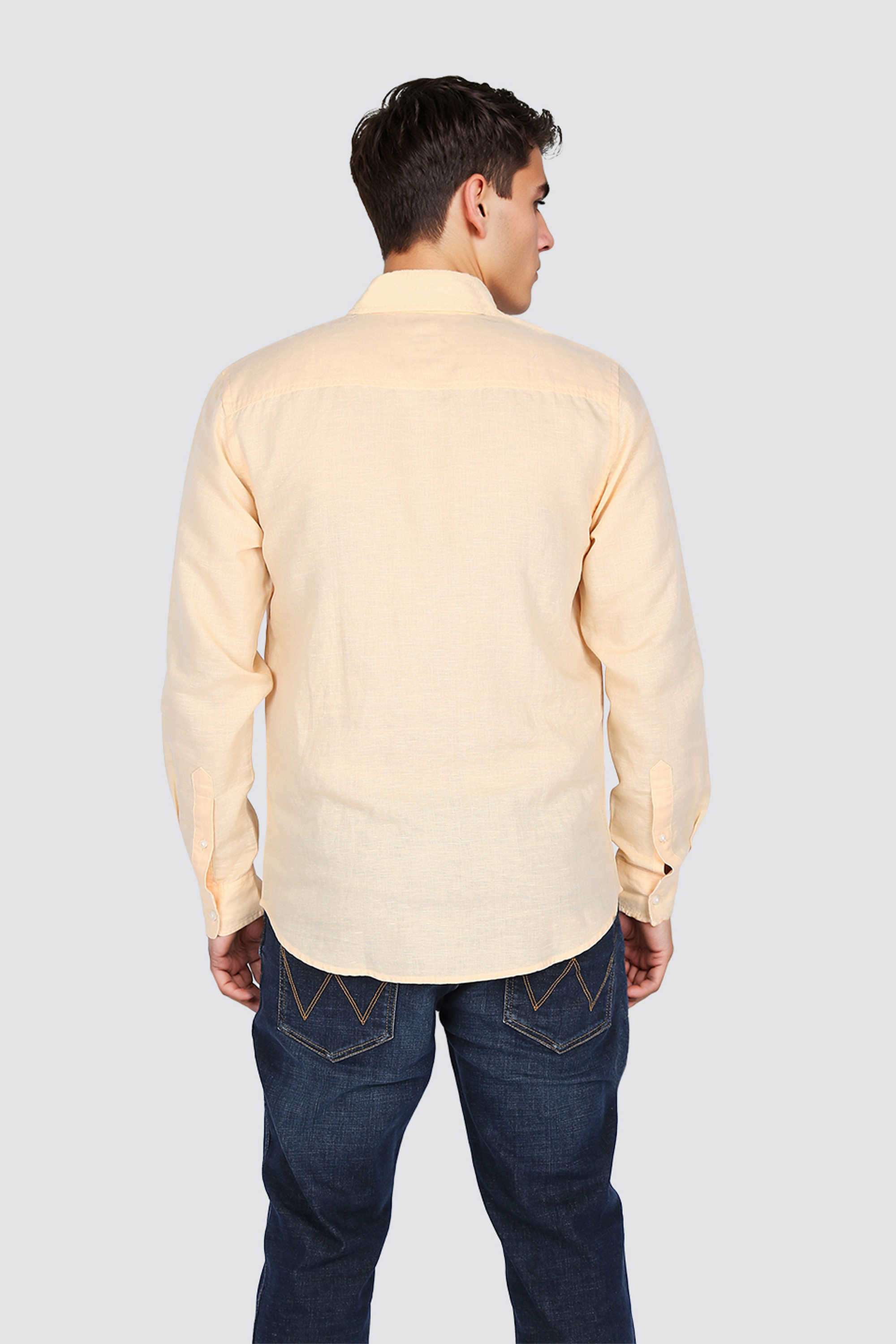 Solid-Linen-Blend-Regular-Fit-Men-Casual-Wear-Shirt
