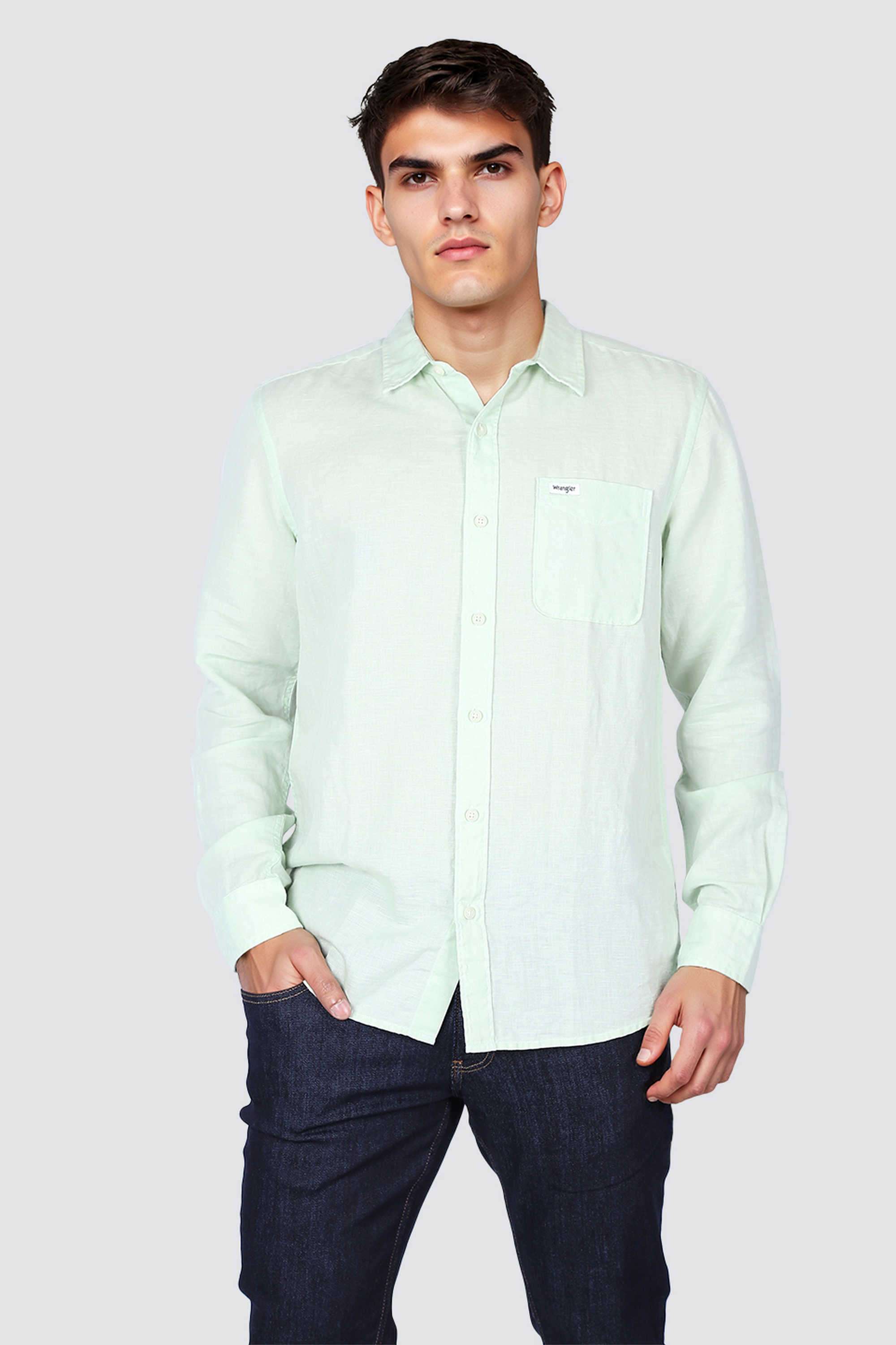 Solid-Linen-Blend-Regular-Fit-Men-Casual-Wear-Shirt