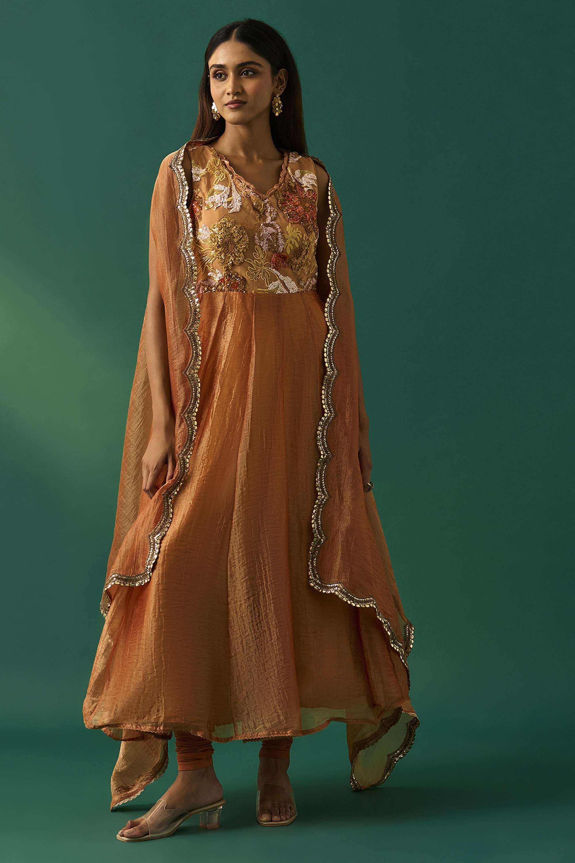 Embellished-Polyester-V-Neck-Women-s-Festive-Wear-Kurta-Set