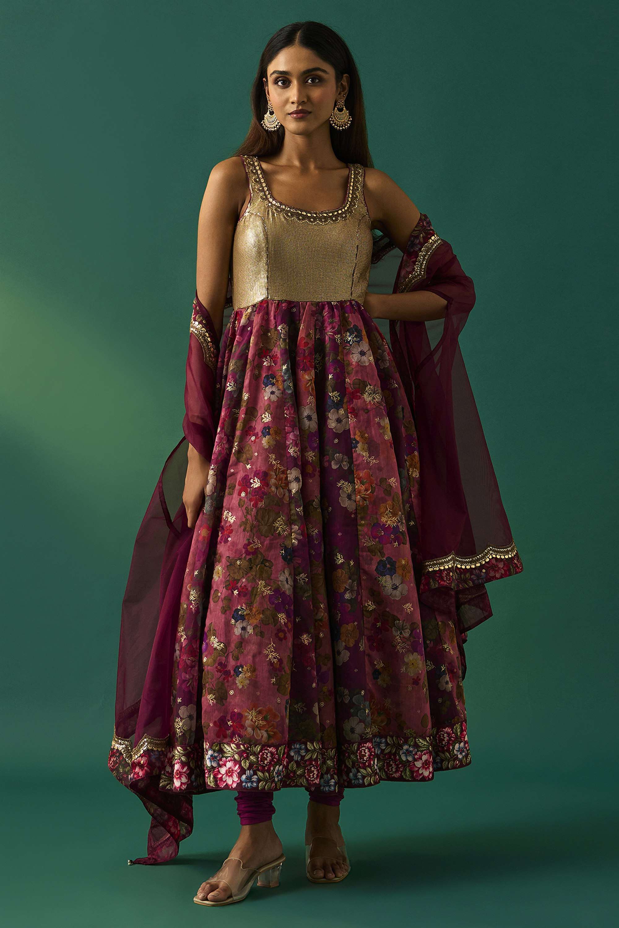 Floral-Polyester-Scoop-Neck-Women-s-Festive-Wear-Kurta-Set