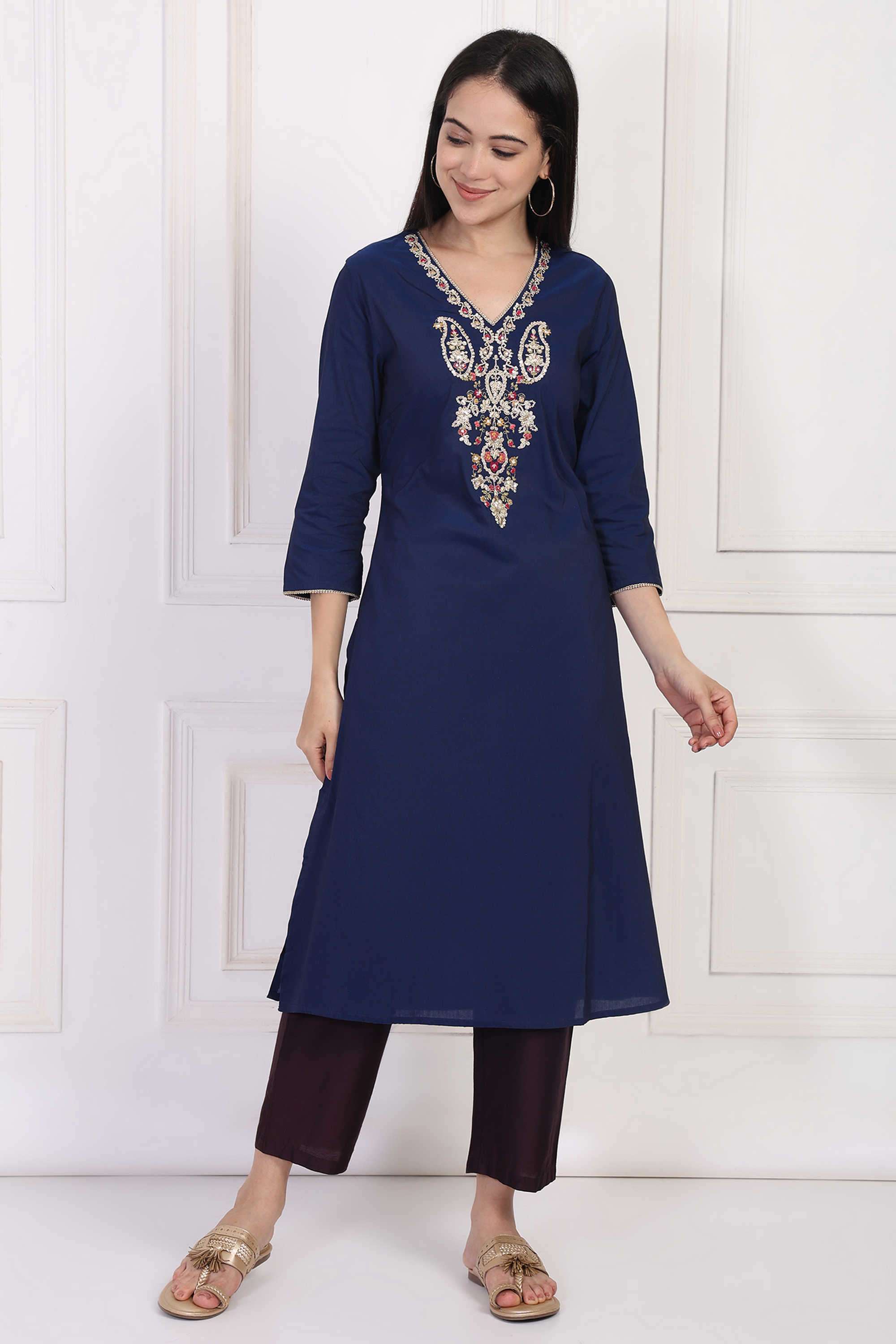 Embroidered-Blended-Fabric-Women-s-Festive-Wear-Kurta