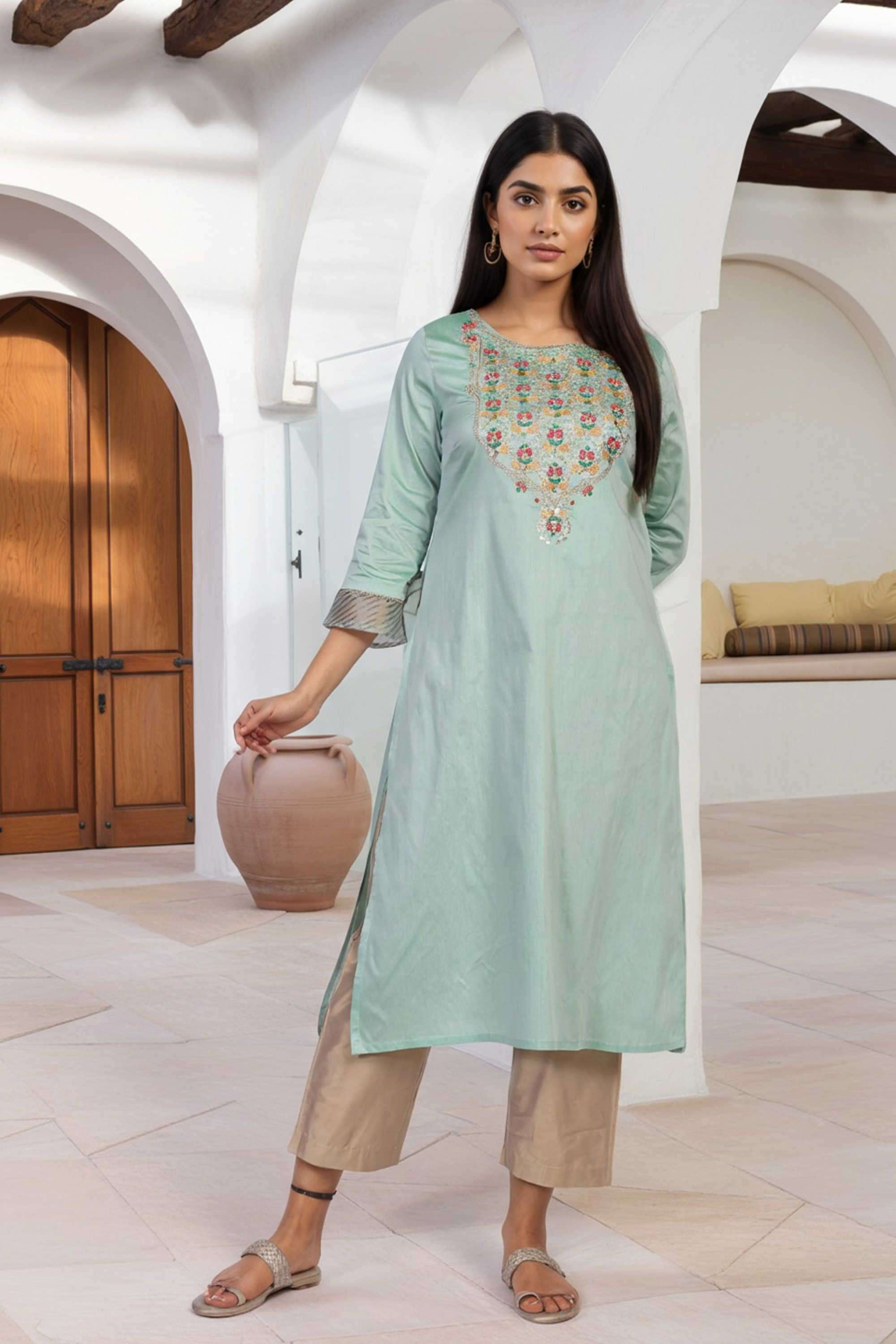 Embroidered-Blended-Fabric-Women-s-Festive-Wear-Kurta