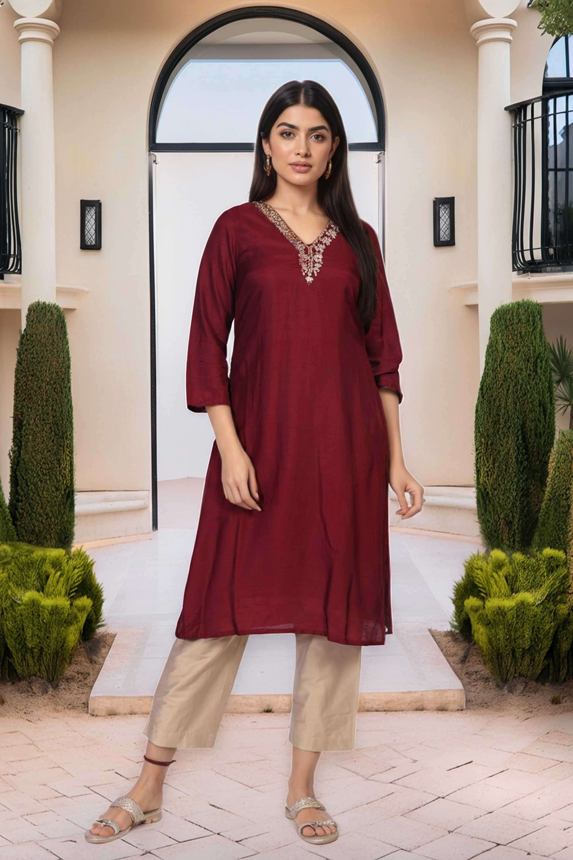 Embroidered-Polyester-Women-s-Festive-Wear-Kurta
