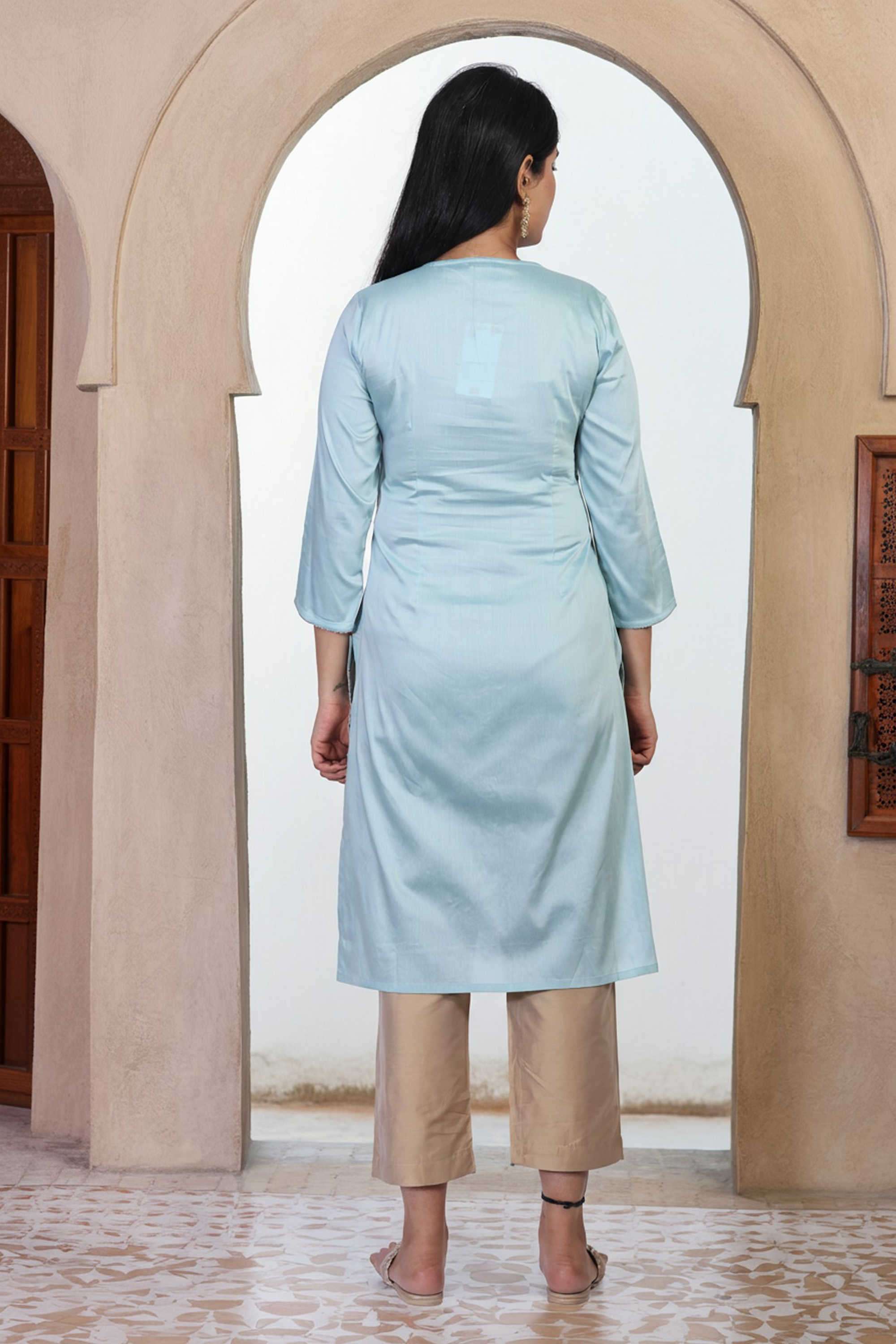 Embroidered-Blended-Fabric-Women-Casual-Wear-Kurta