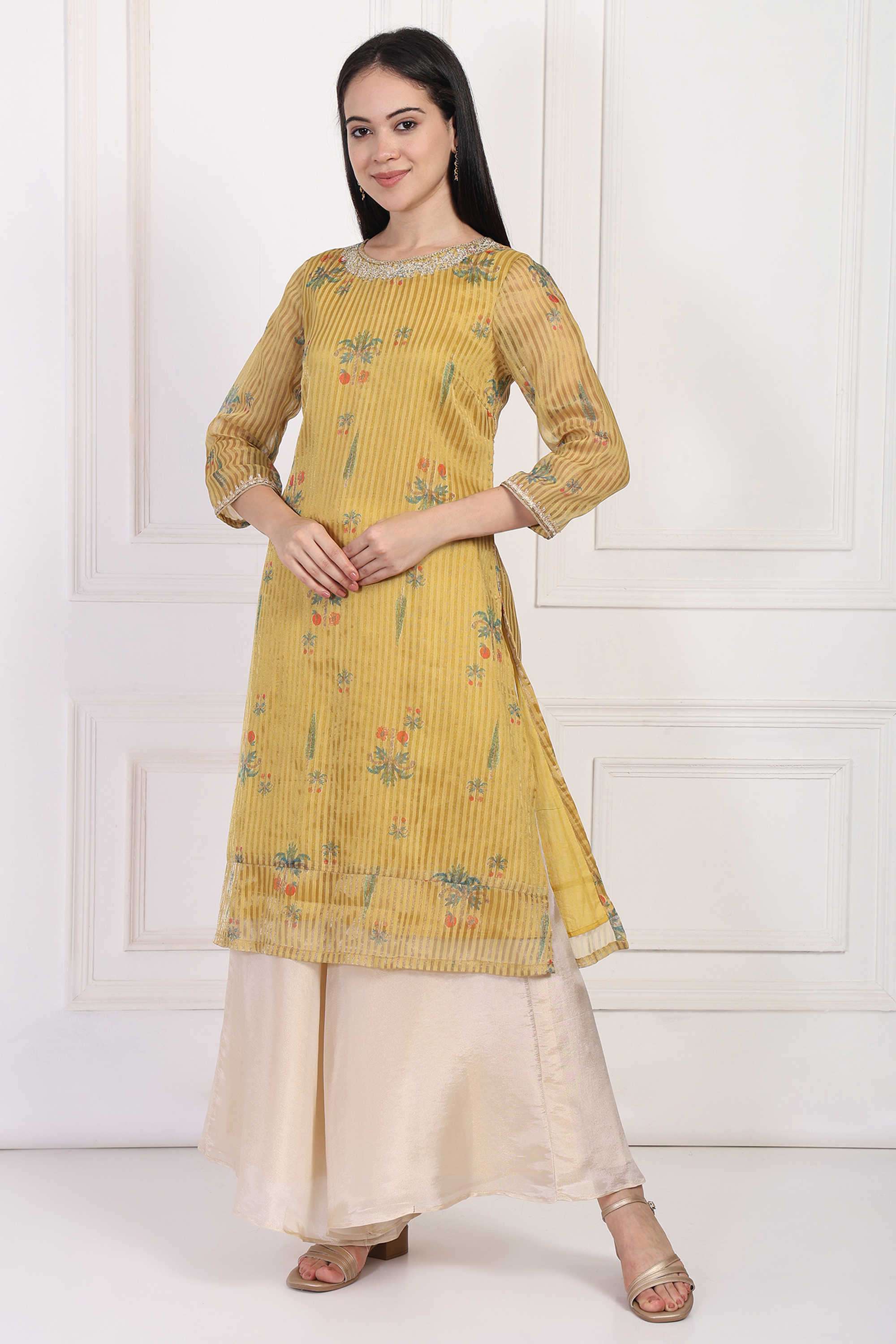 Stripes-Polyester-Women-s-Festive-Wear-Kurta