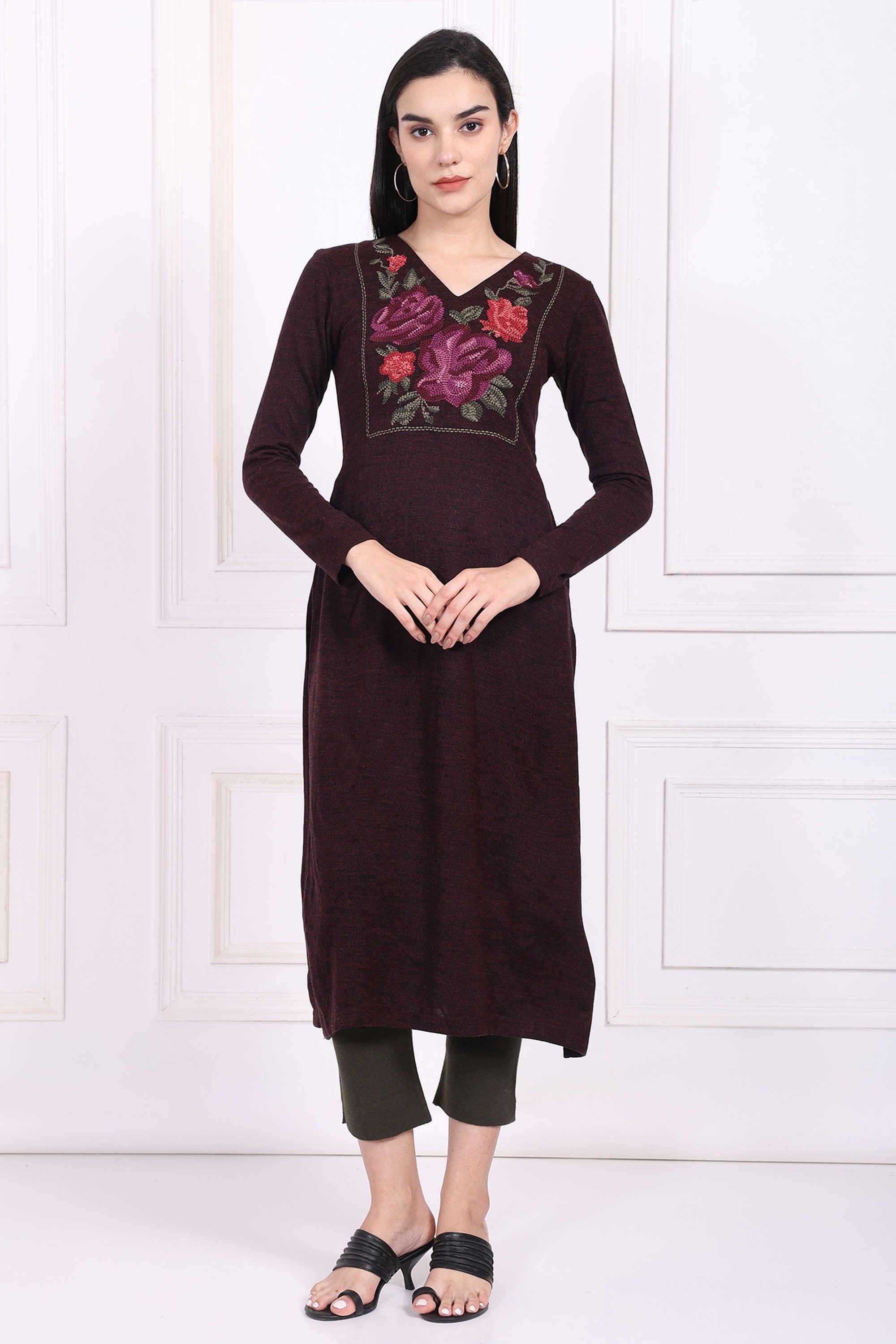 Solid-Blended-Fabric-Women-s-Festive-Wear-Kurta