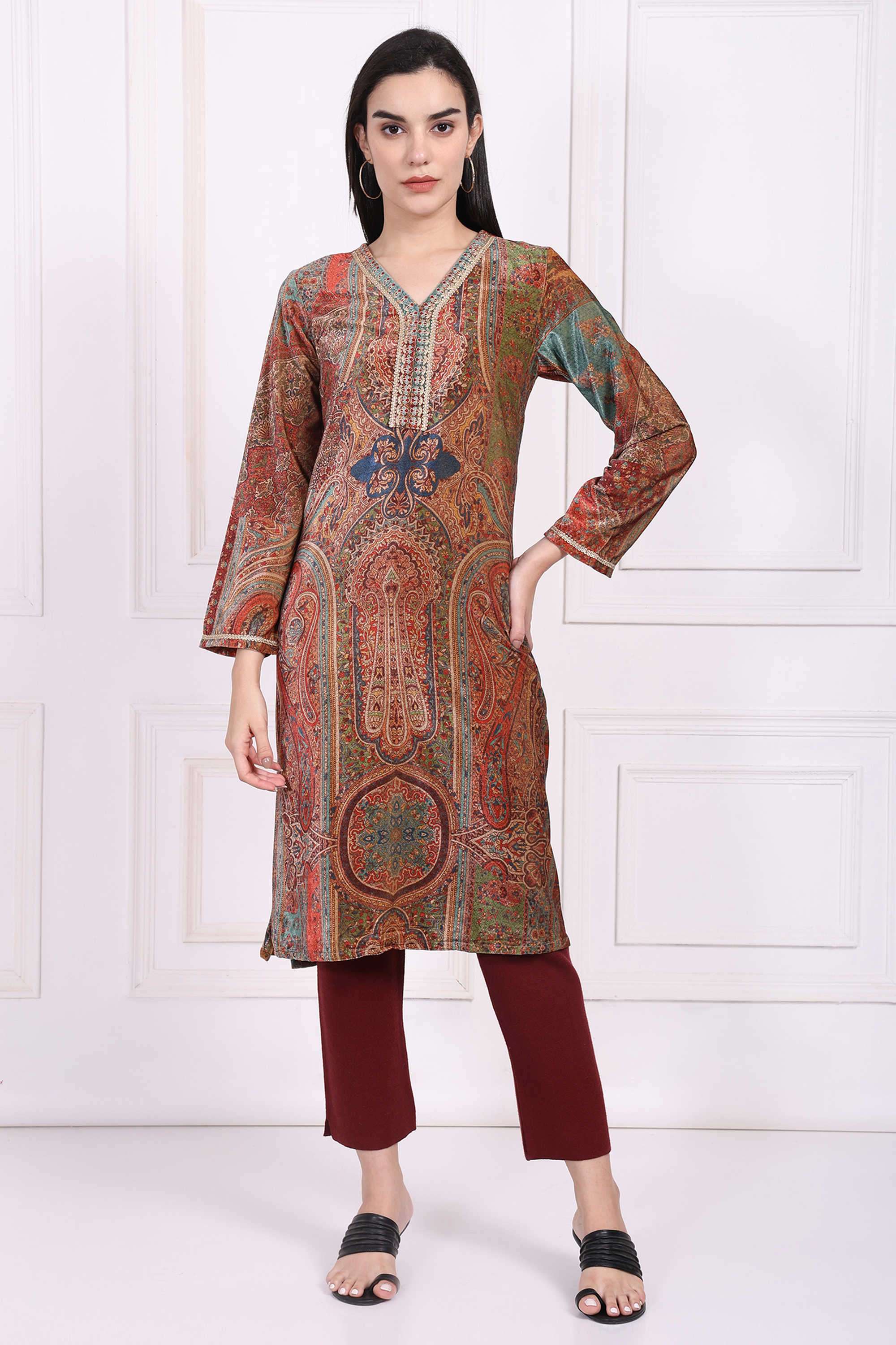 Abstract-Polyester-Women-s-Festive-Wear-Kurta