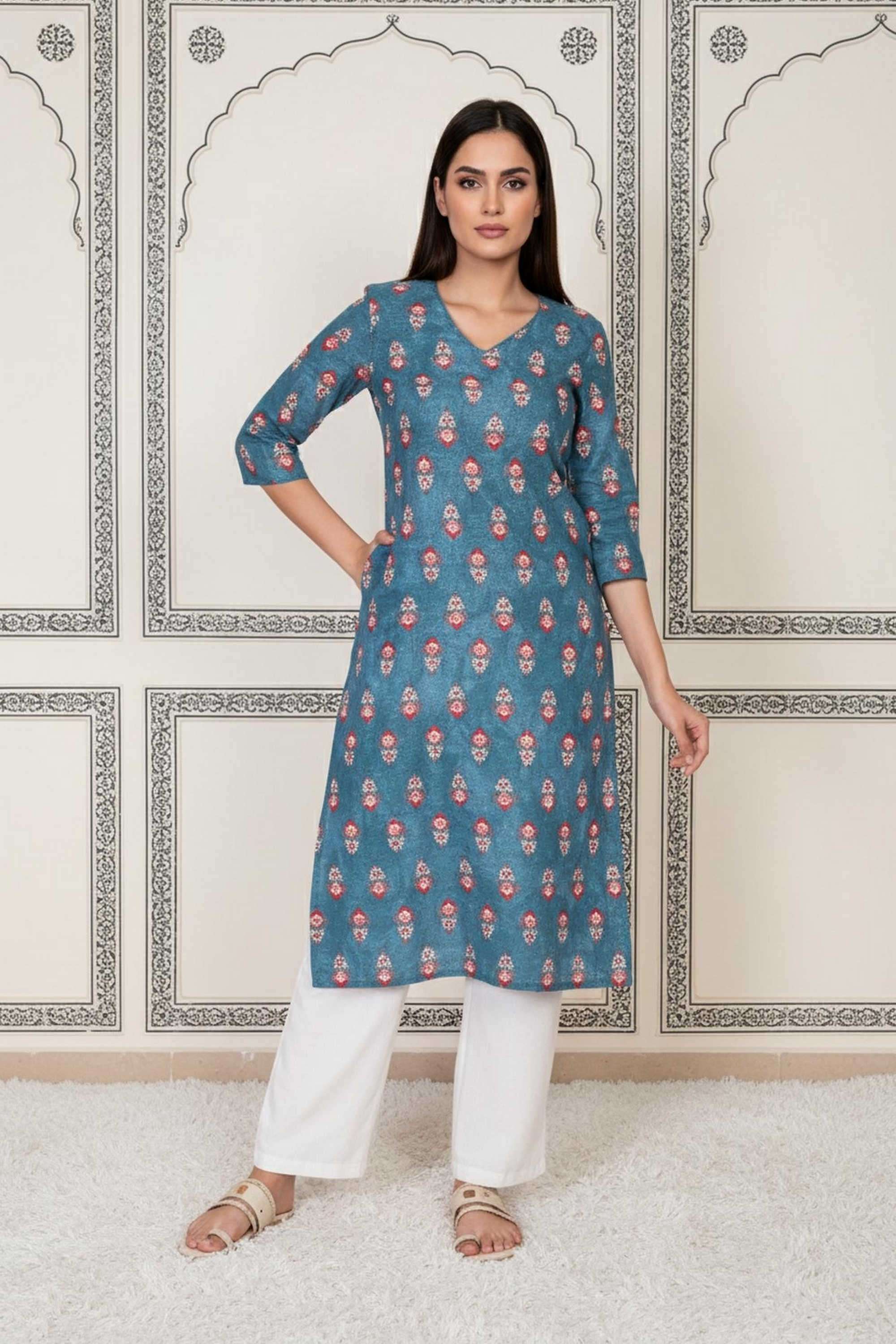 Textured-Cotton-Women-s-Festive-Wear-Kurta