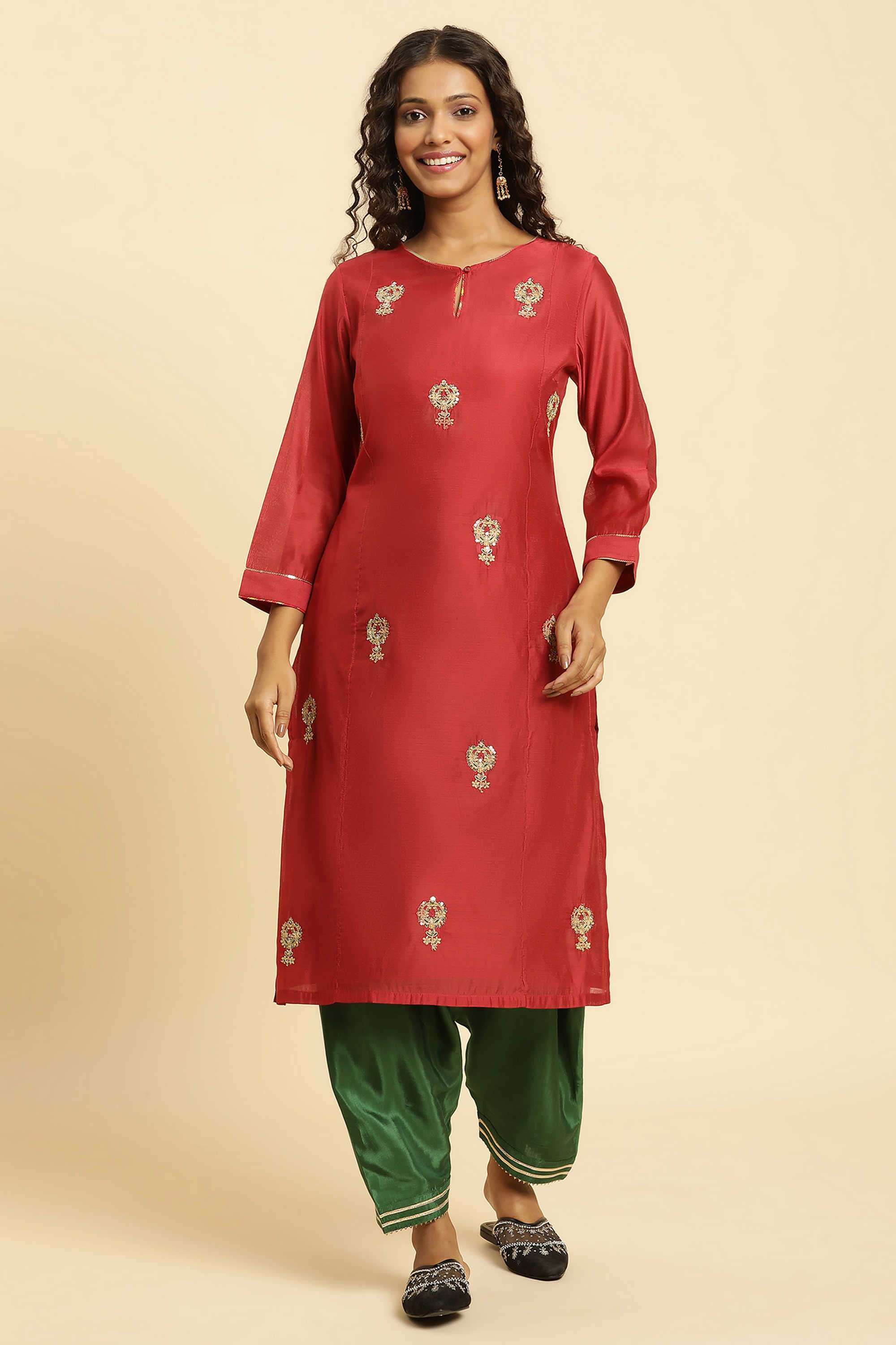 Solid-Blended-Fabric-Women-s-Festive-Wear-Kurta