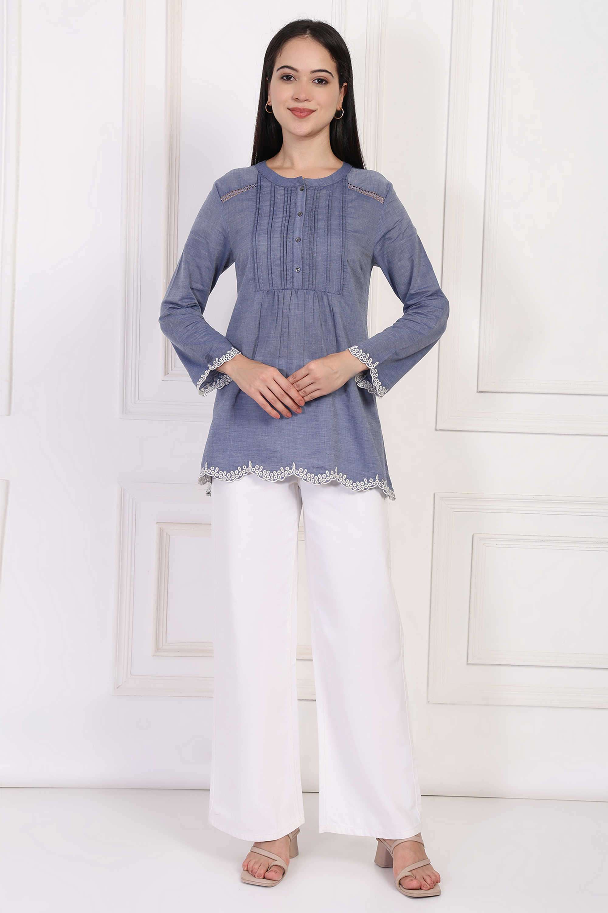 Solid-Cotton-Women-s-Top