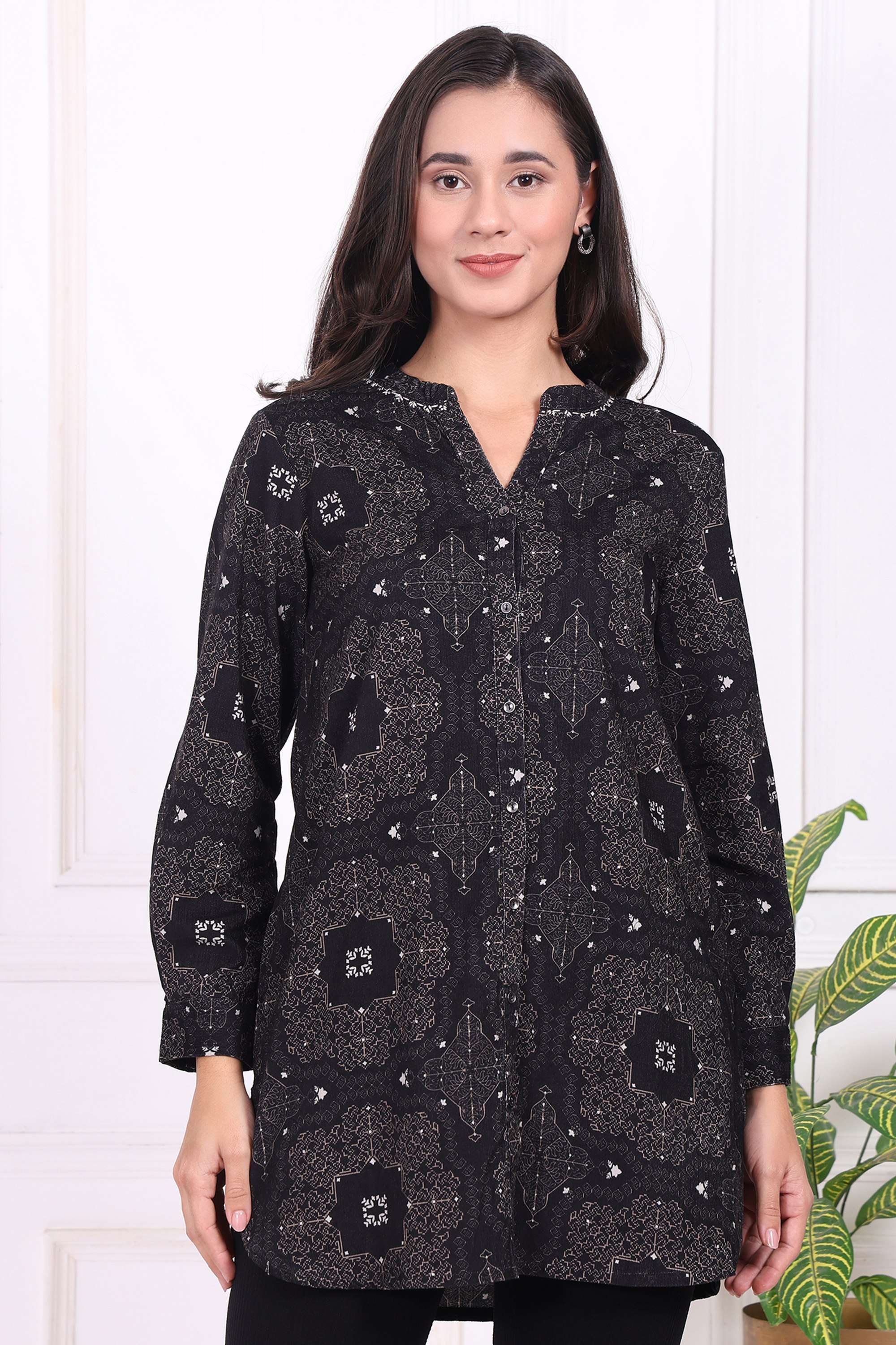 Geometric-Print-Cotton-Women-s-Shirt