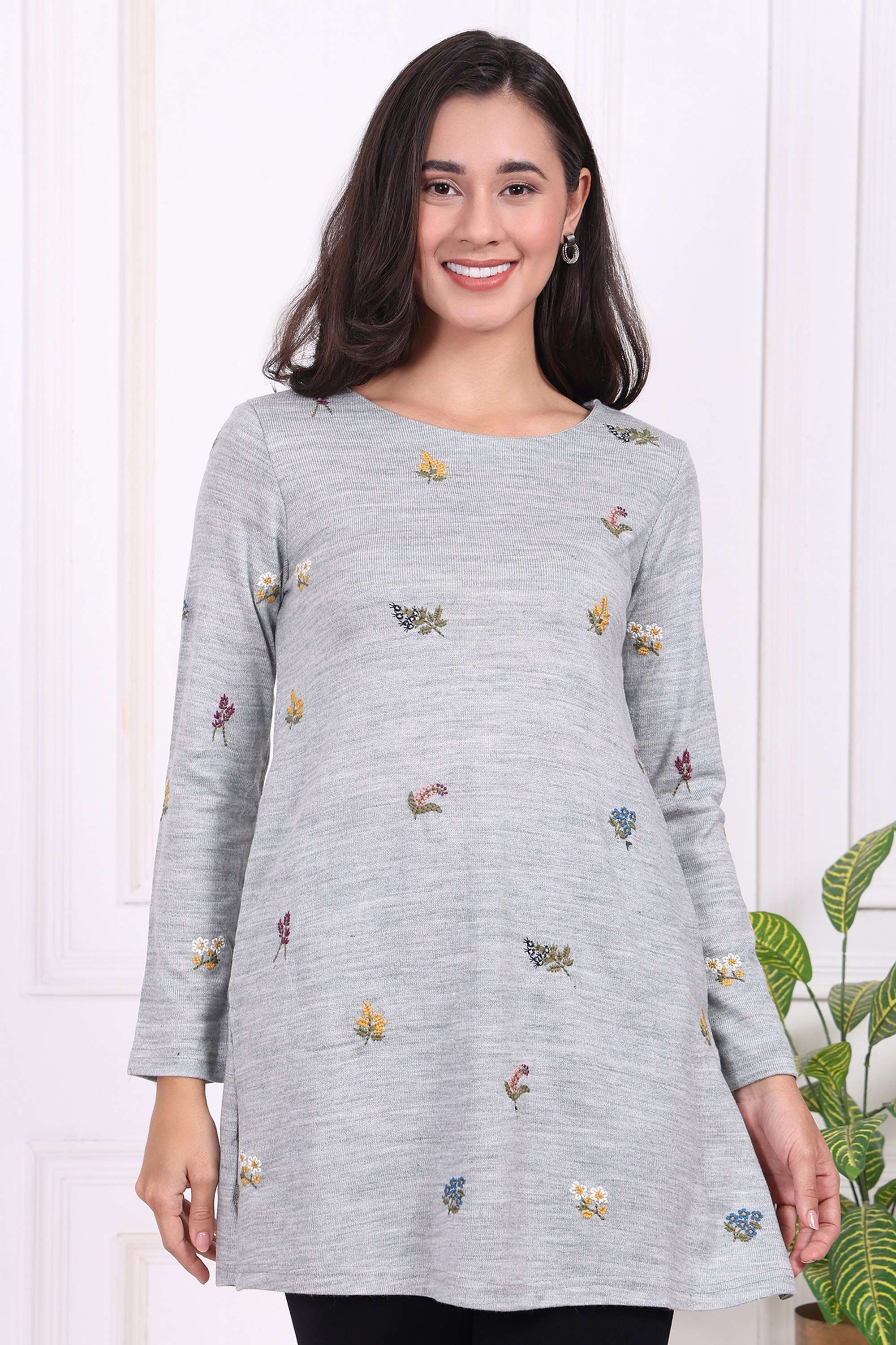 Floral-Acrylic-Round-Neck-Women-s-Tunic