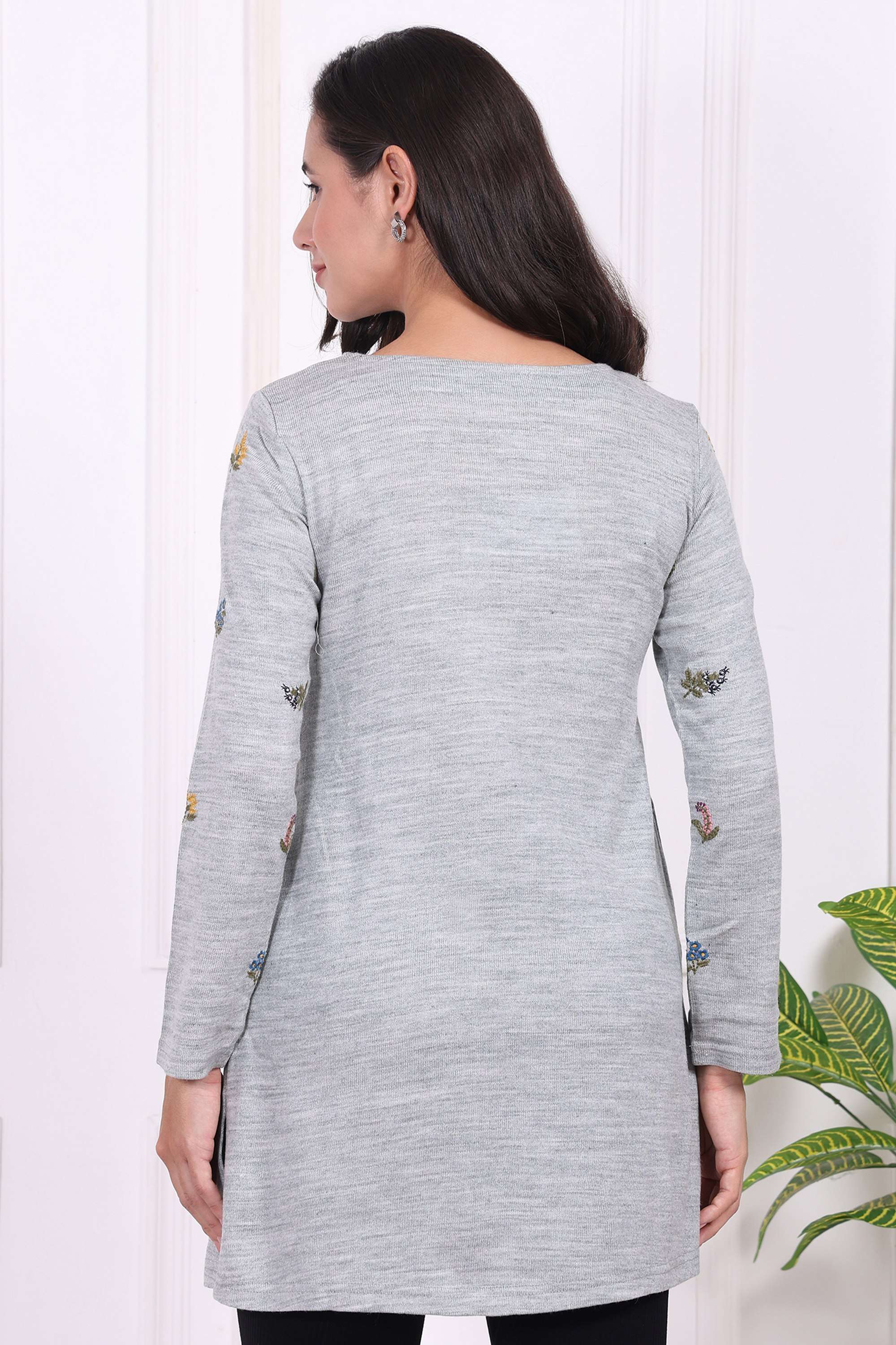 Floral-Acrylic-Round-Neck-Women-s-Tunic