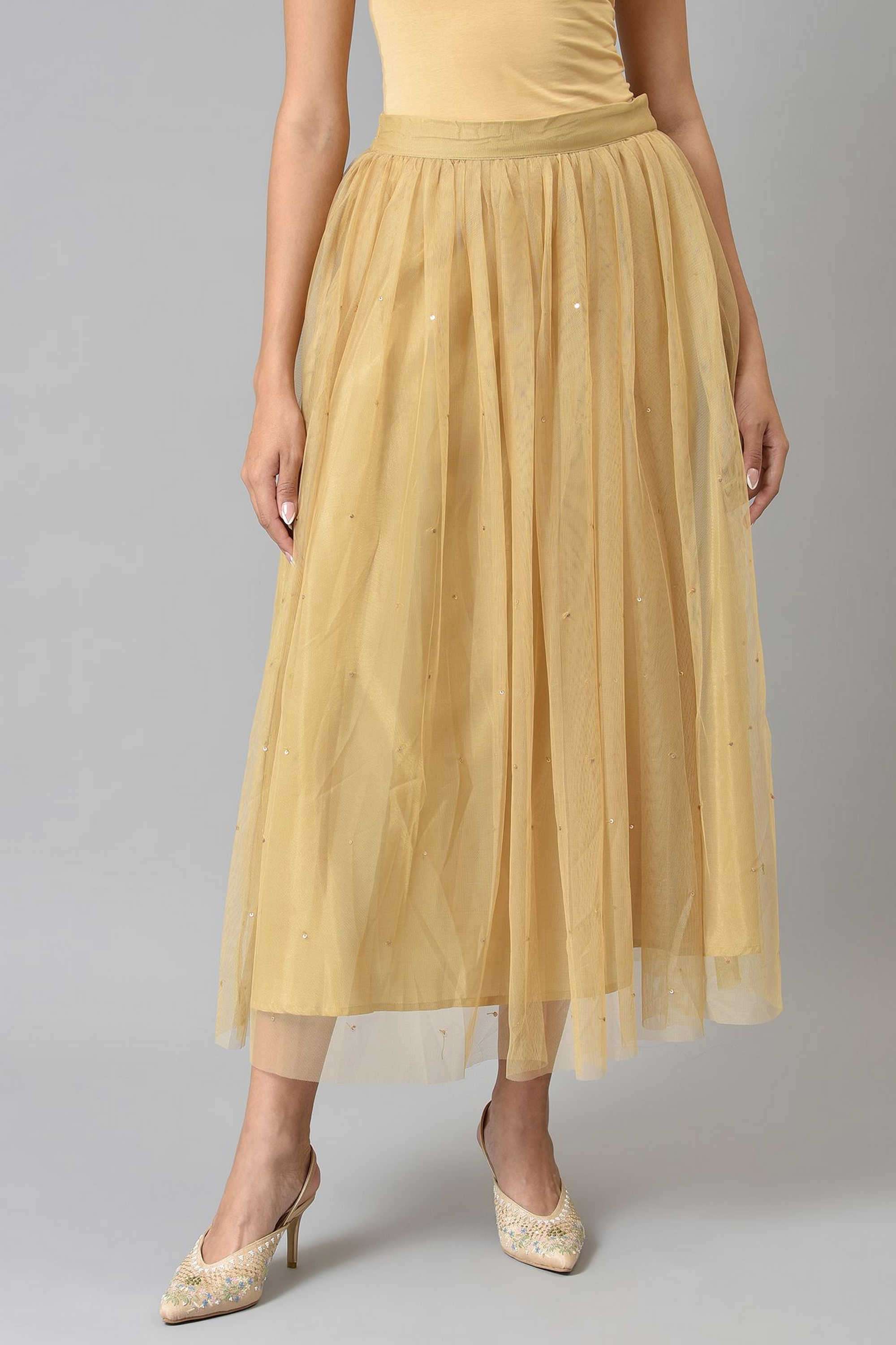 Solid-Blended-Fabric-Women-s-Festive-Wear-Skirts