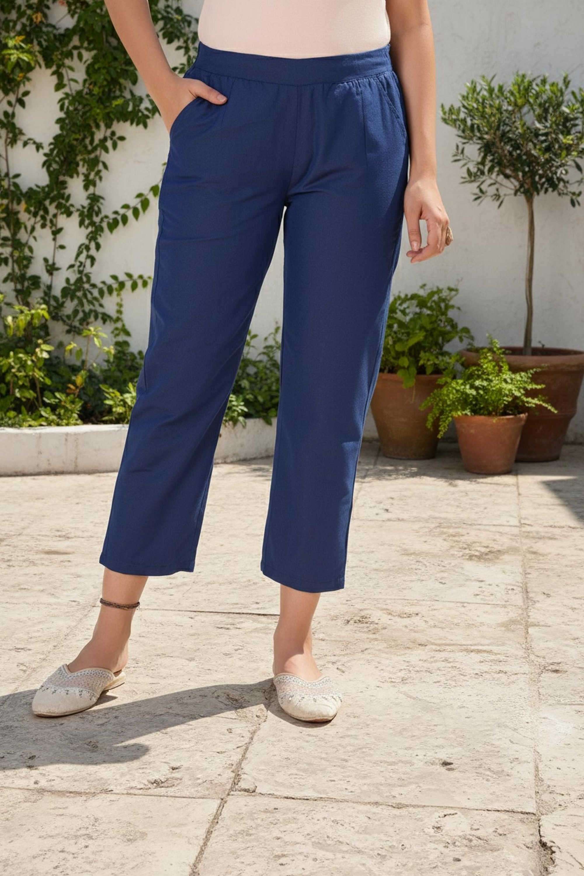 Solid-Blended-Fabric-Women-s-Festive-Wear-Pants