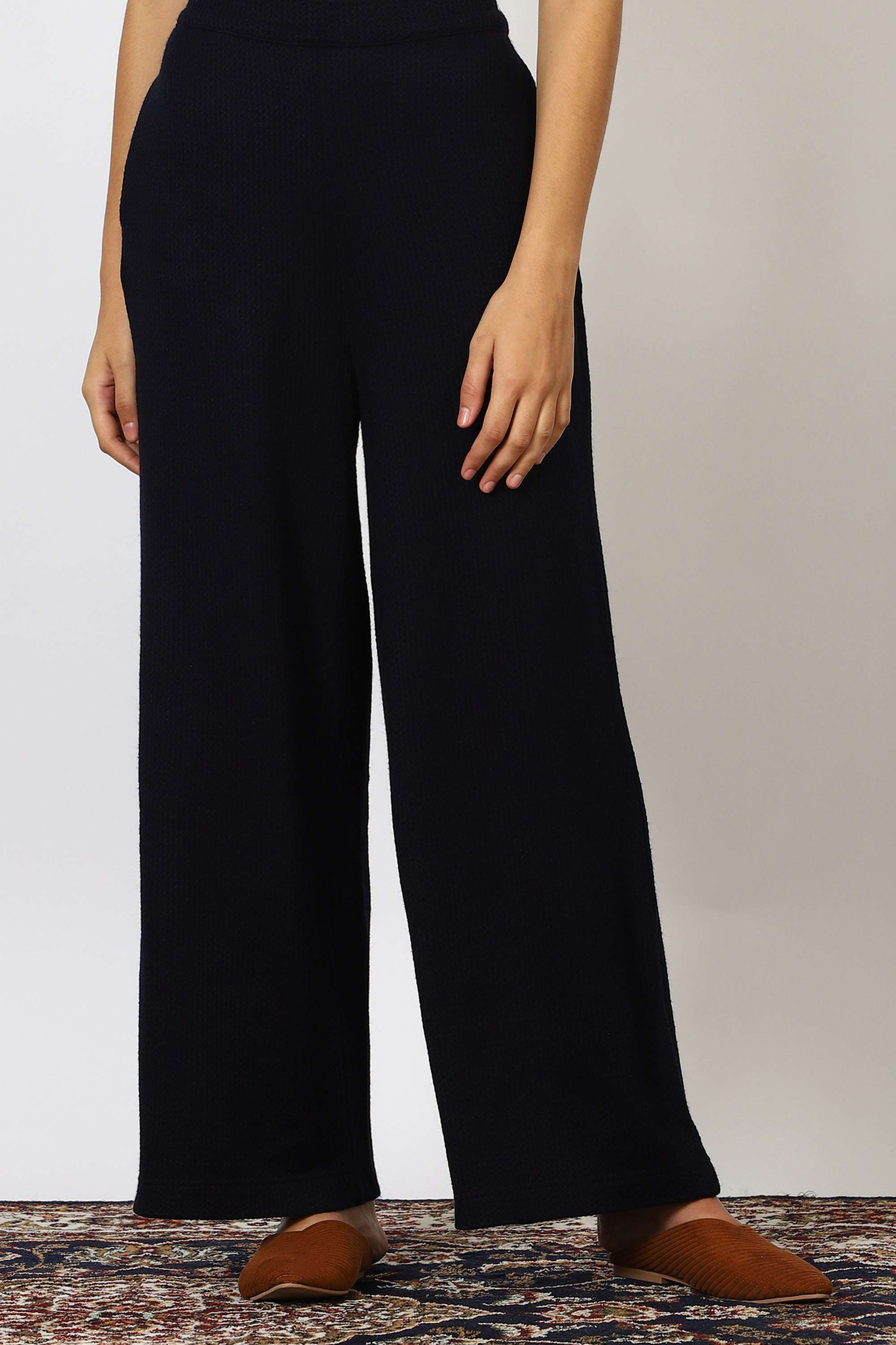 Solid-Relaxed-Fit-Blended-Fabric-Women-s-Casual-Wear-Pants
