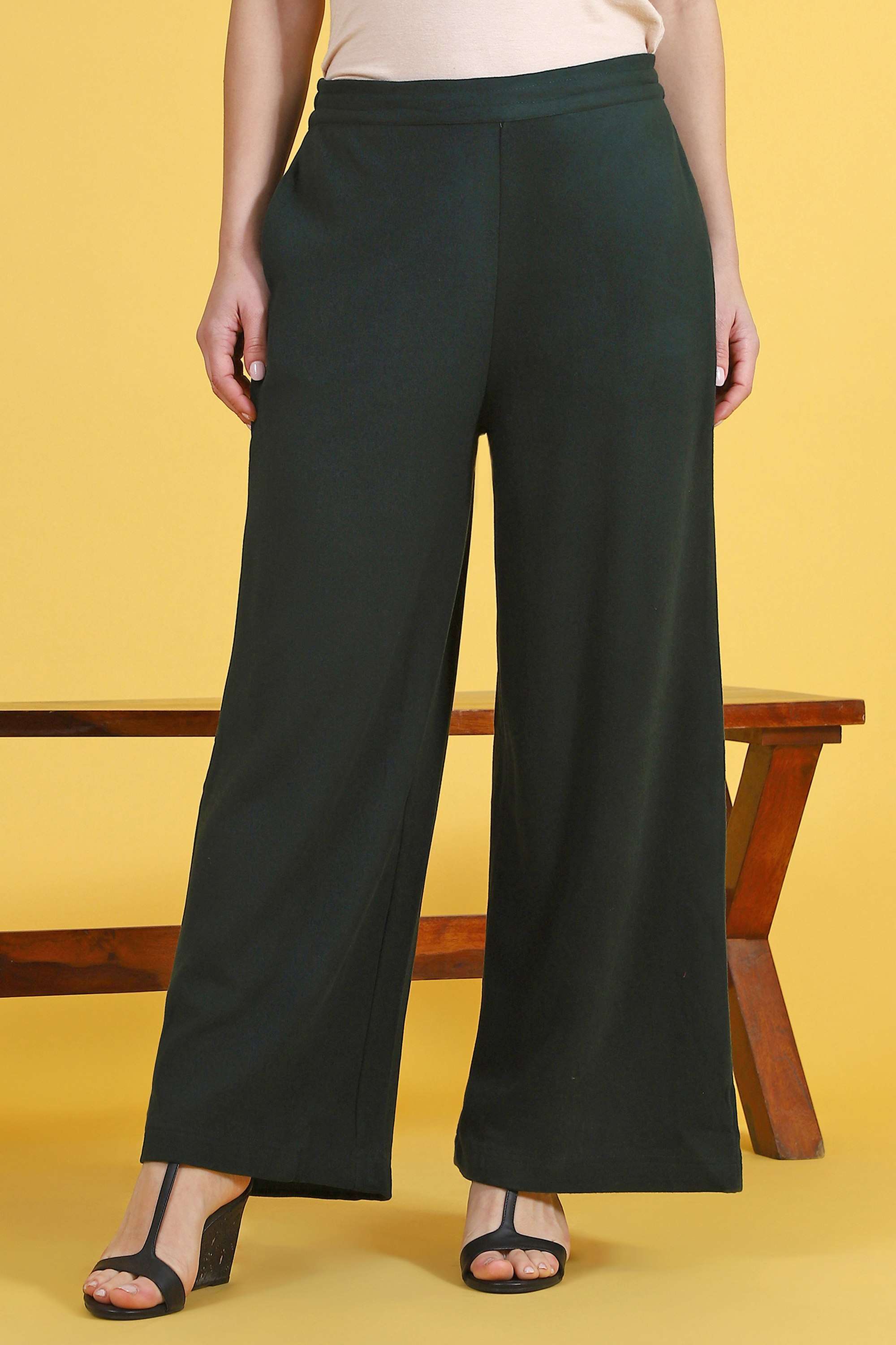 Solid-Regular-Fit-Blended-Fabric-Women-s-Casual-Wear-Pants