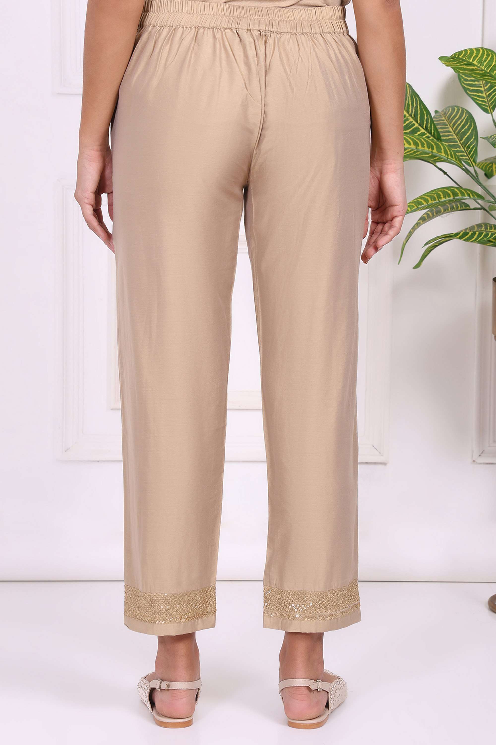 Solid-Ankle-Length-Blended-Fabric-Woven-Women-Pant
