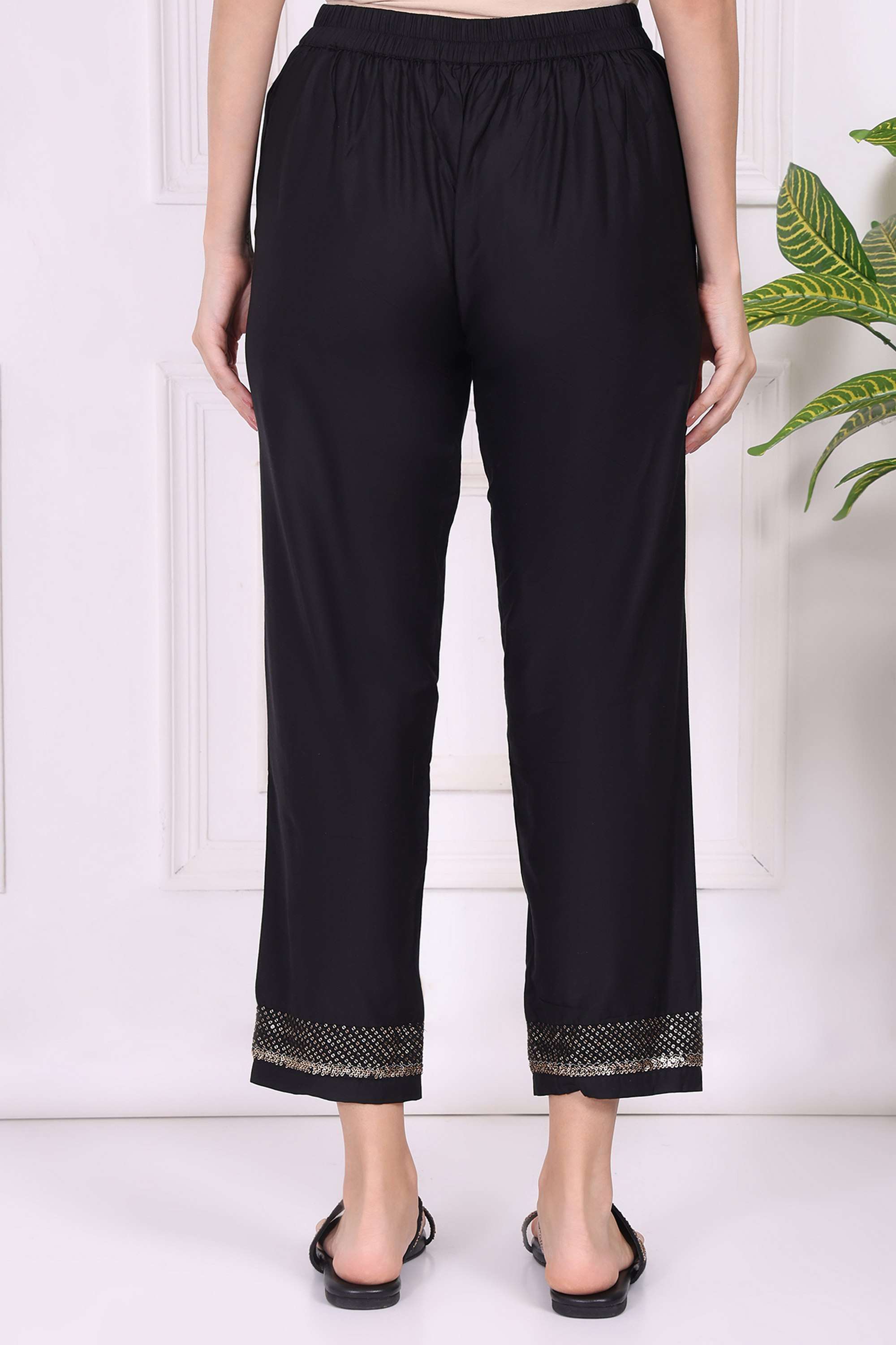 Solid-Straight-Fit-Blended-Fabric-Women-s-Festive-Wear-Pants