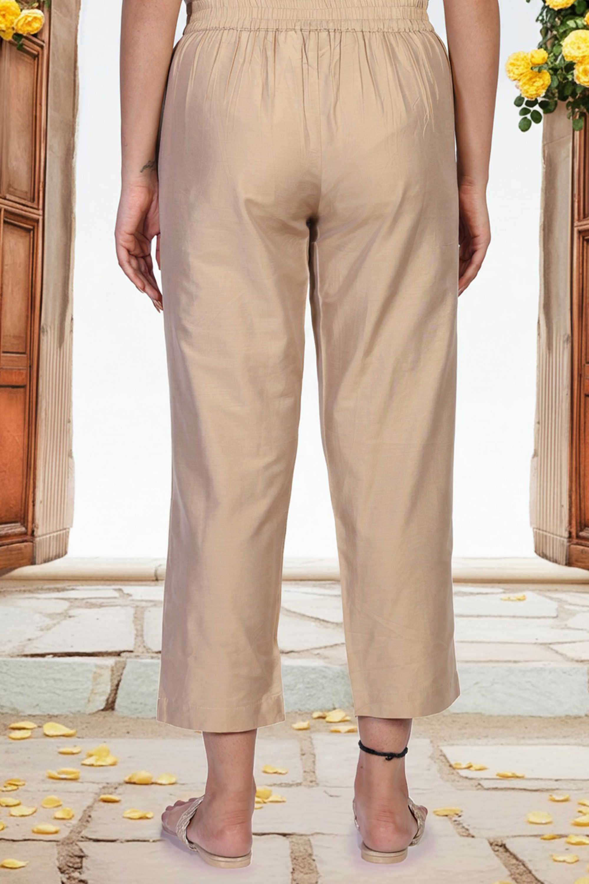 Solid-Ankle-Length-Blended-Fabric-Woven-Women-Pant