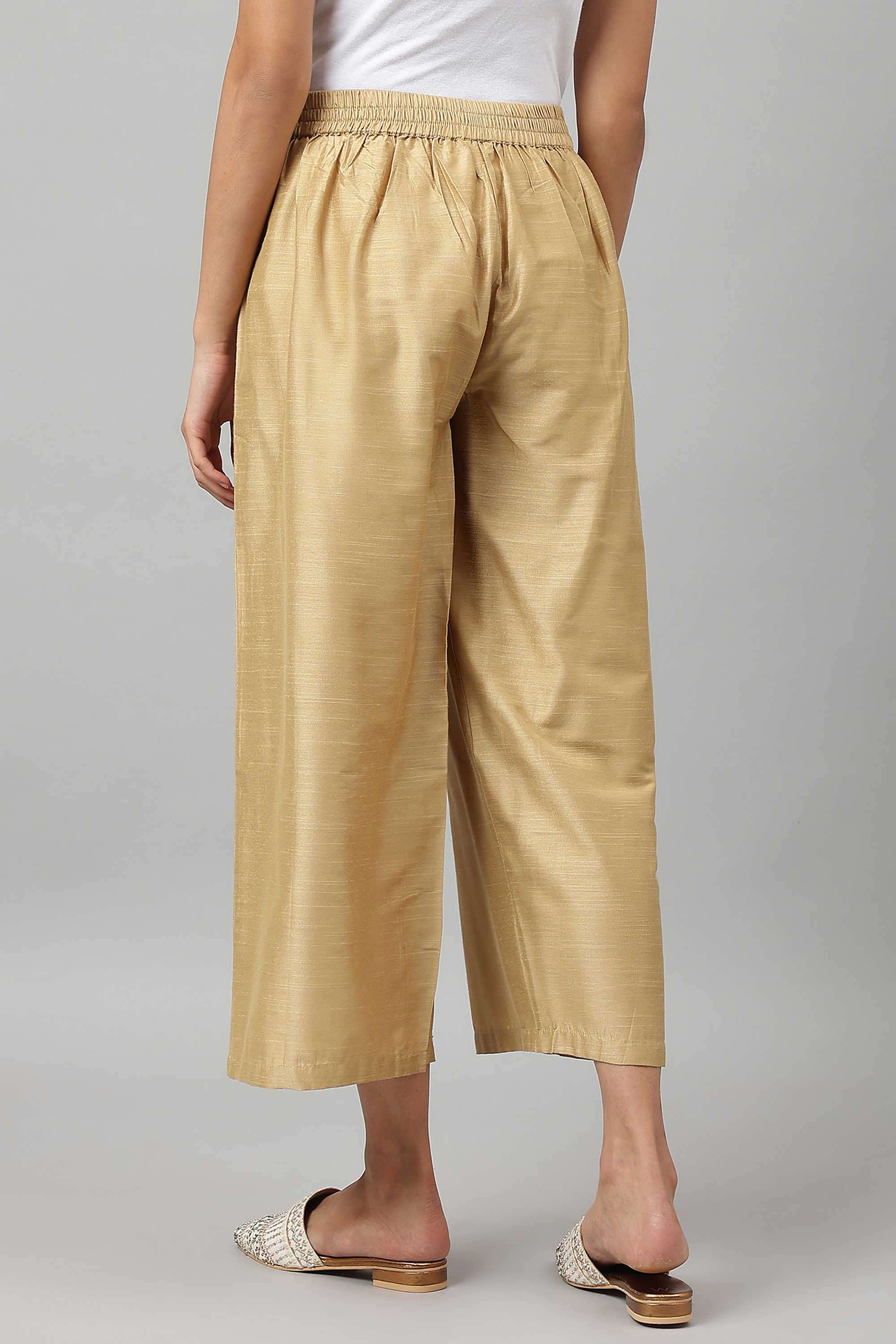 Solid-Ankle-Length-Blended-Fabric-Woven-Women-Palazzo