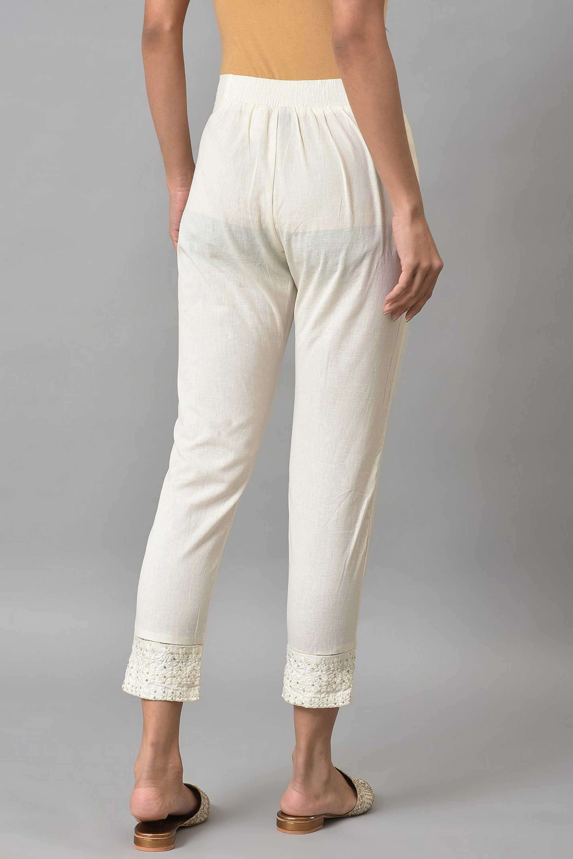 Solid-Ankle-Length-Blended-Fabric-Woven-Women-Pant