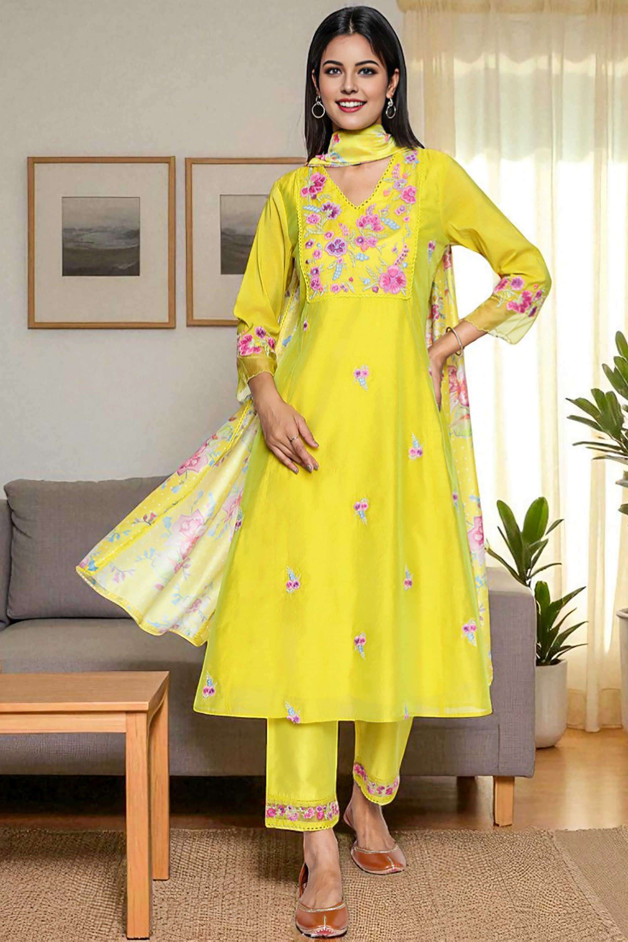 Solid-Blended-Fabric-Women-s-Festive-Wear-Kurta-Set