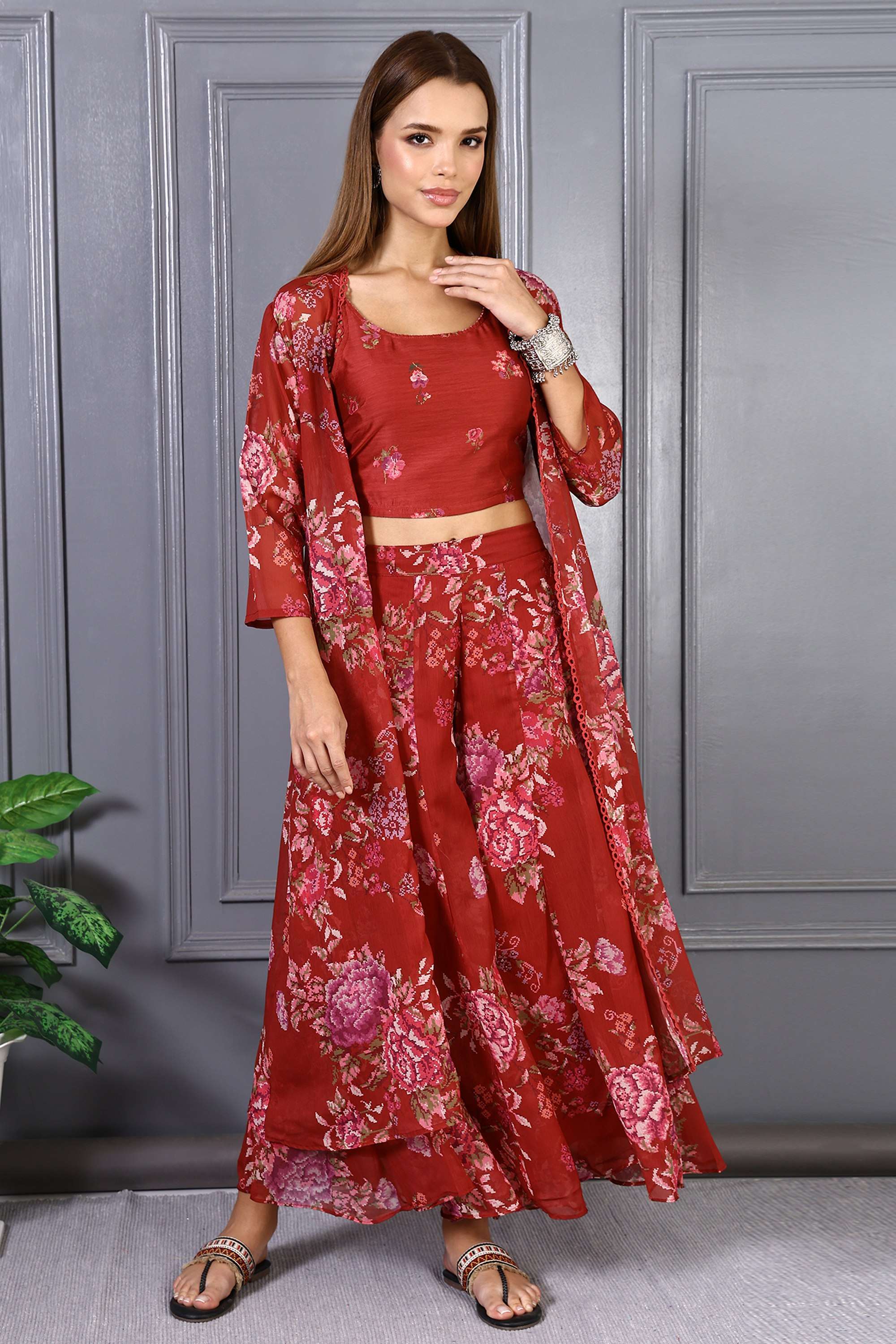 Floral-Poly-Chiffon-Round-Neck-Women-s-Top