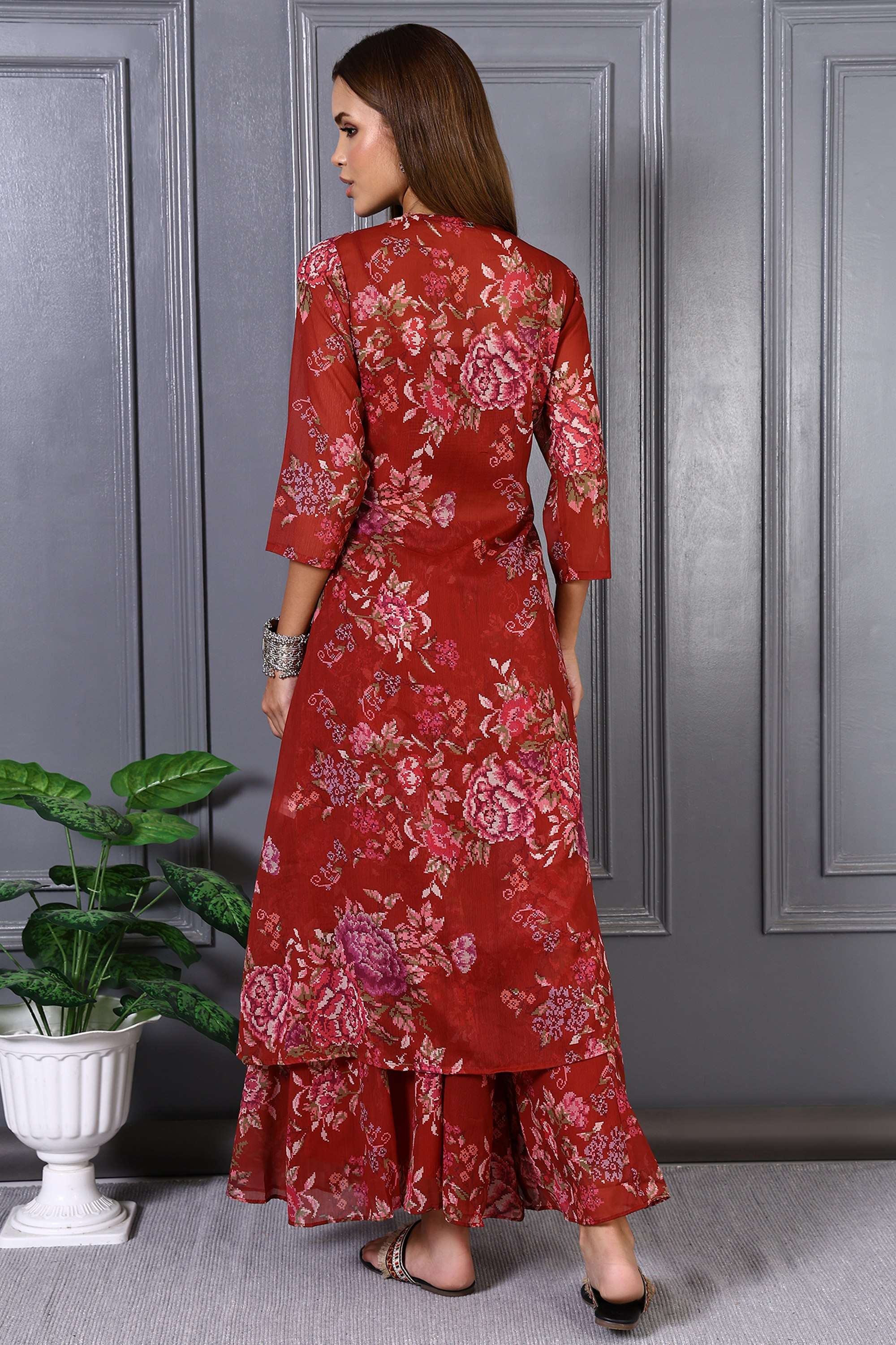 Floral-Poly-Chiffon-Round-Neck-Women-s-Top