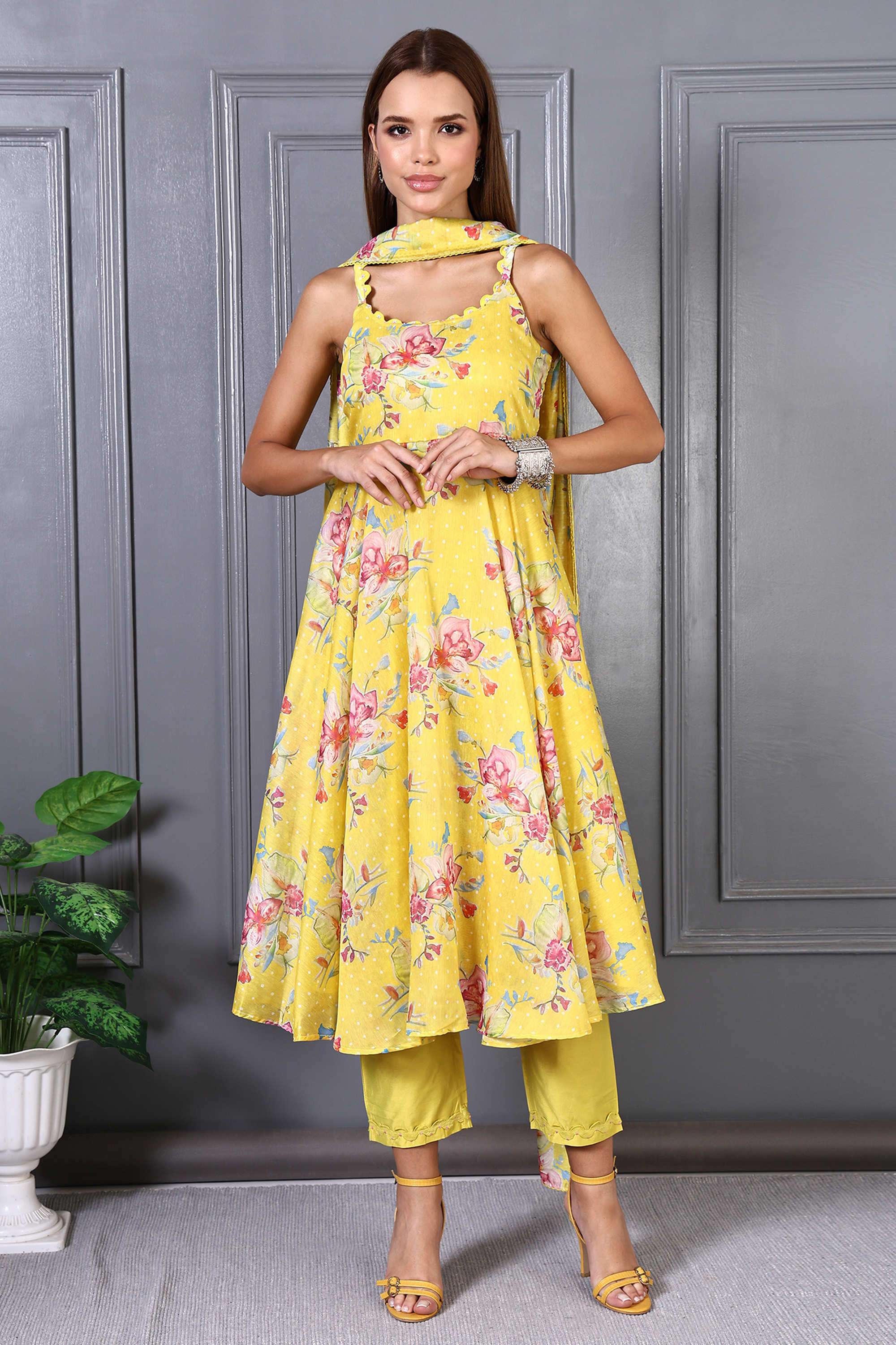 Floral-Calf-Length-Polyester-Woven-Women-s-Kurta-Set