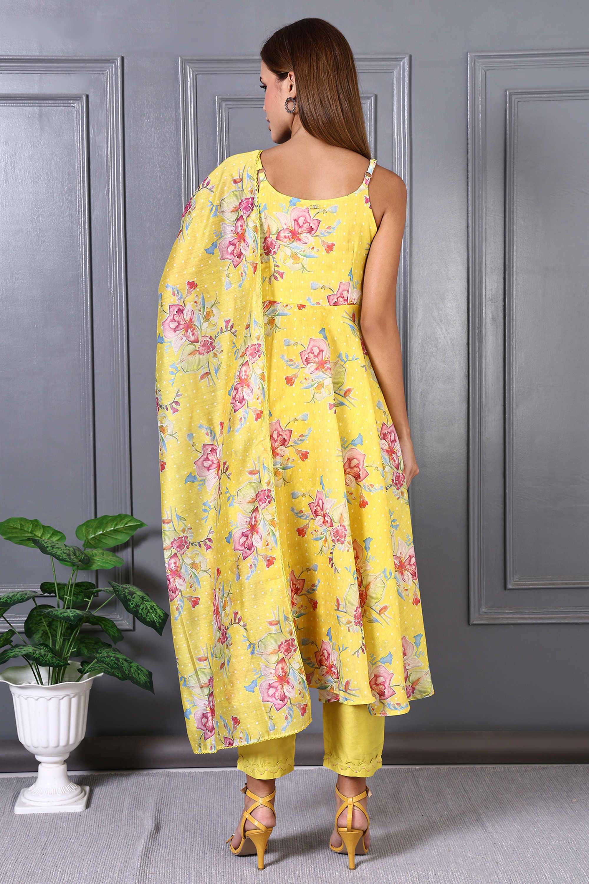 Floral-Calf-Length-Polyester-Woven-Women-s-Kurta-Set