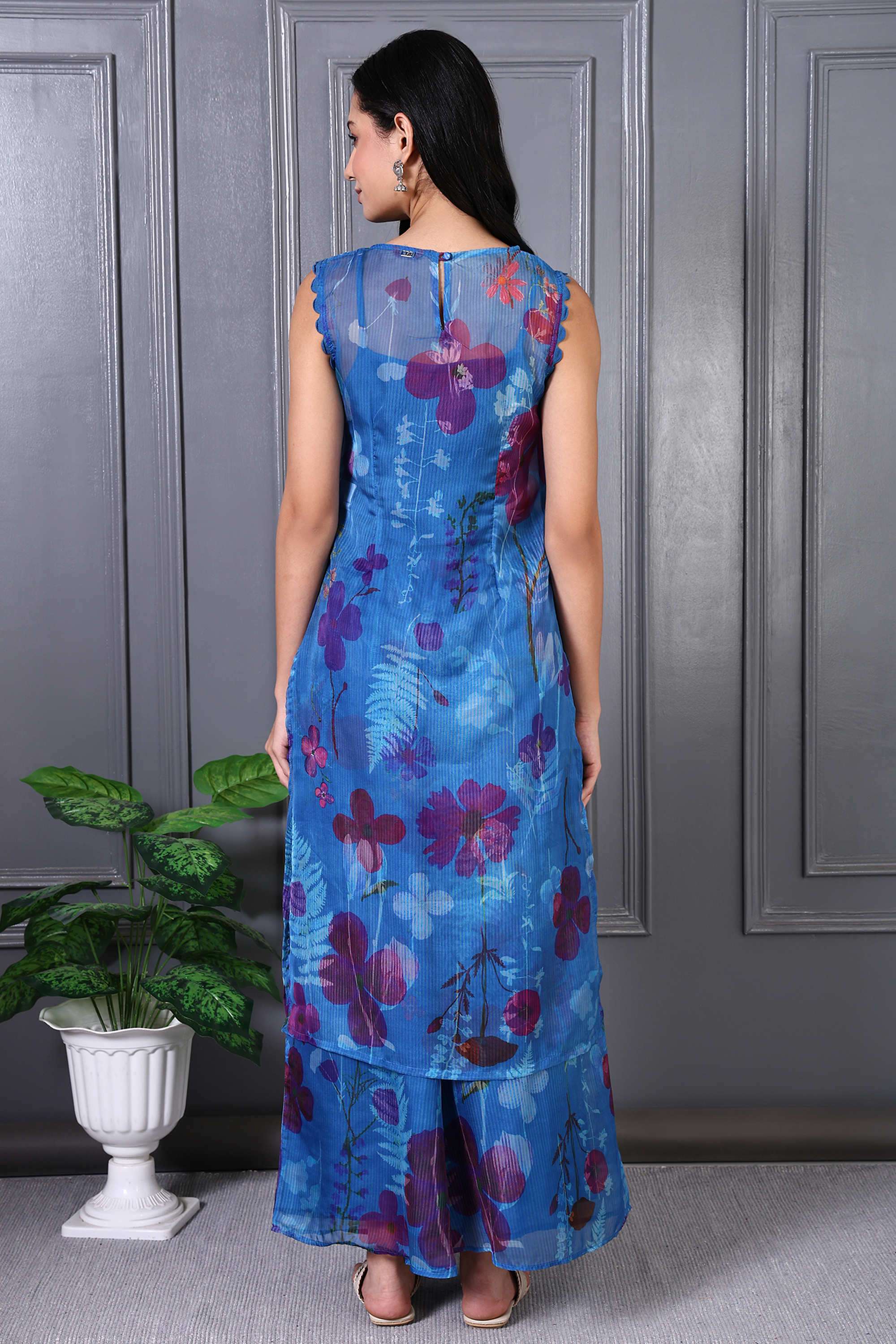 Floral-Calf-Length-Organza-Woven-Women-s-Kurta-Set