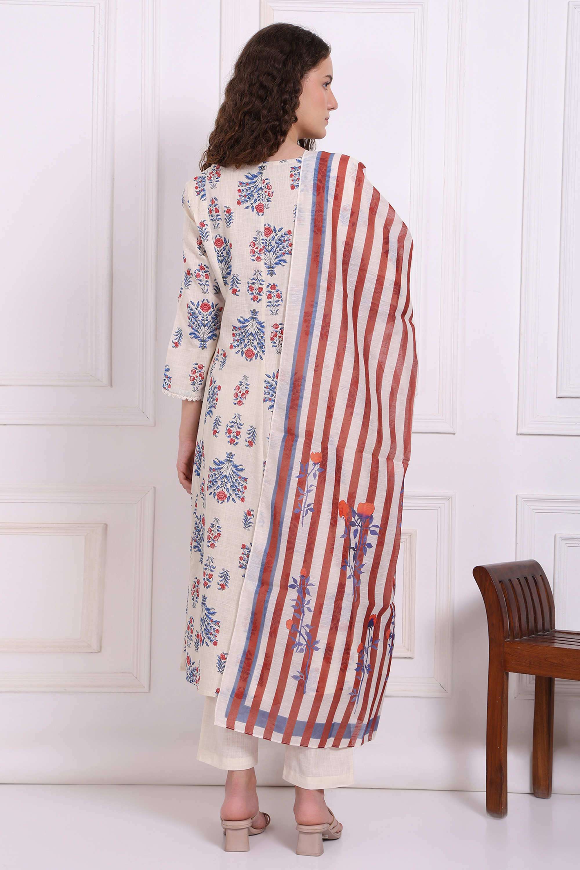 Floral-Calf-Length-Pure-Cotton-Woven-Women-s-Kurta-Set