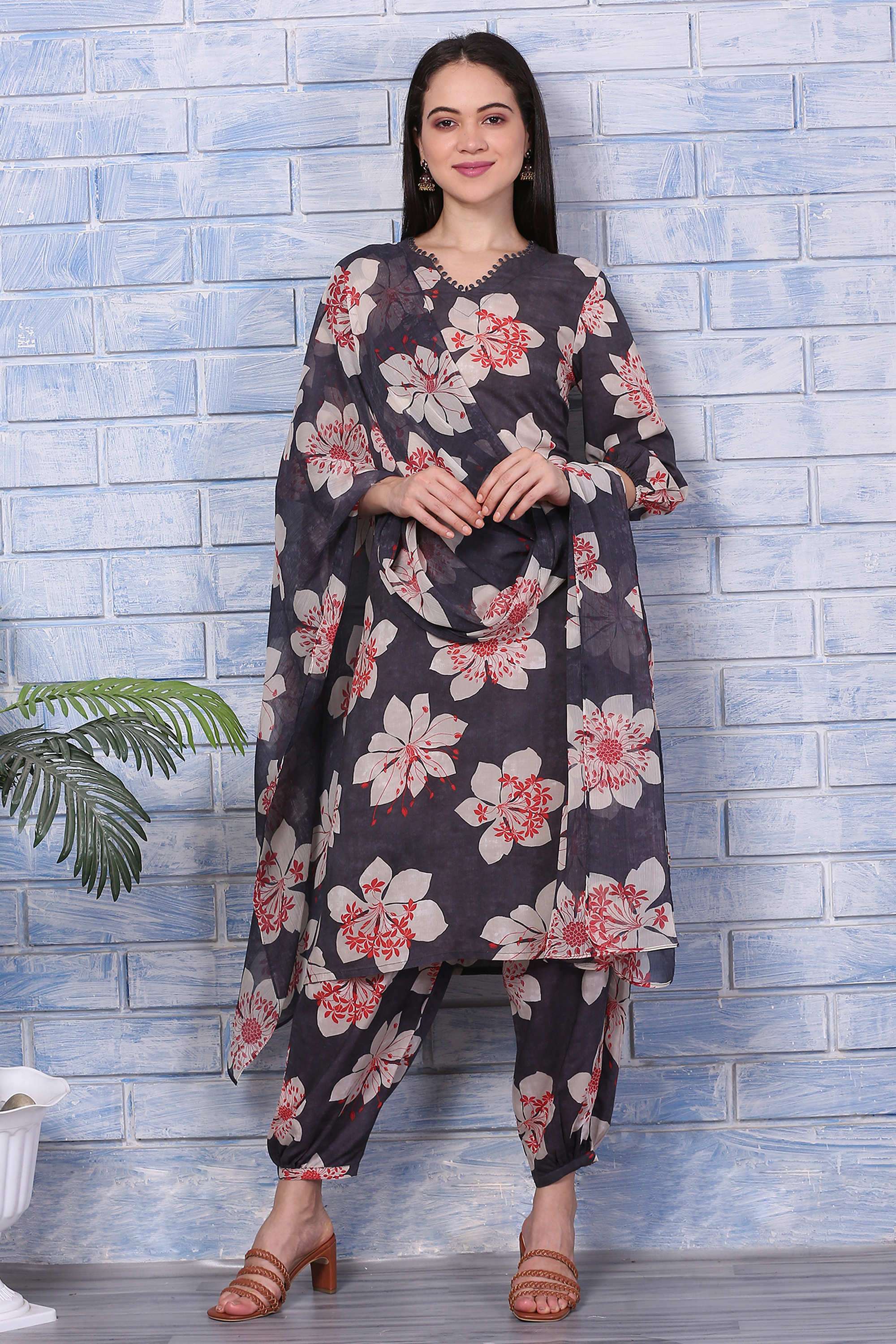 Floral-Calf-Length-viscose-Woven-Women-s-Kurta-Set
