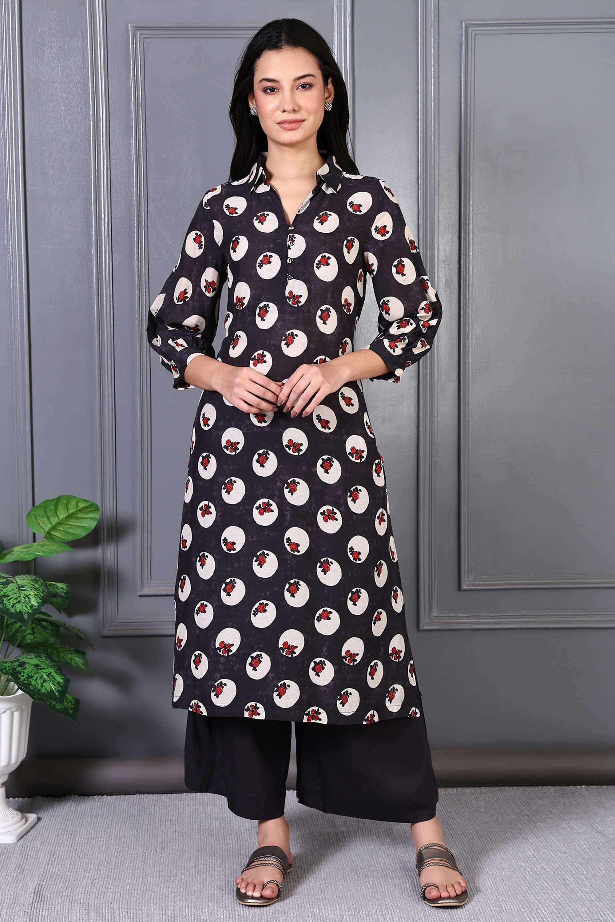 Floral-Calf-Length-Viscose-Woven-Women-s-Kurta-Set