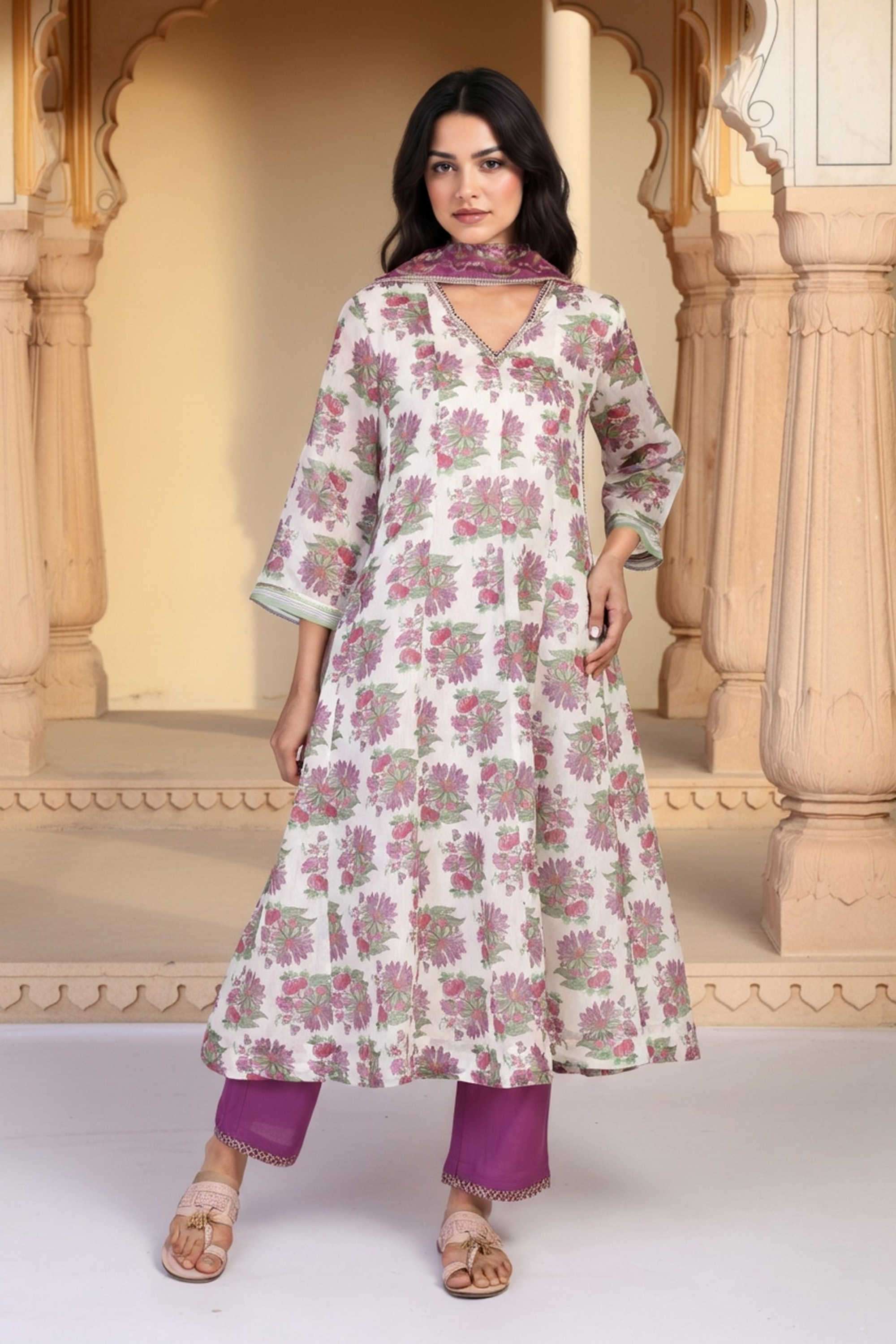 Textured-Blended-Fabric-Women-s-Festive-Wear-Kurta-Set
