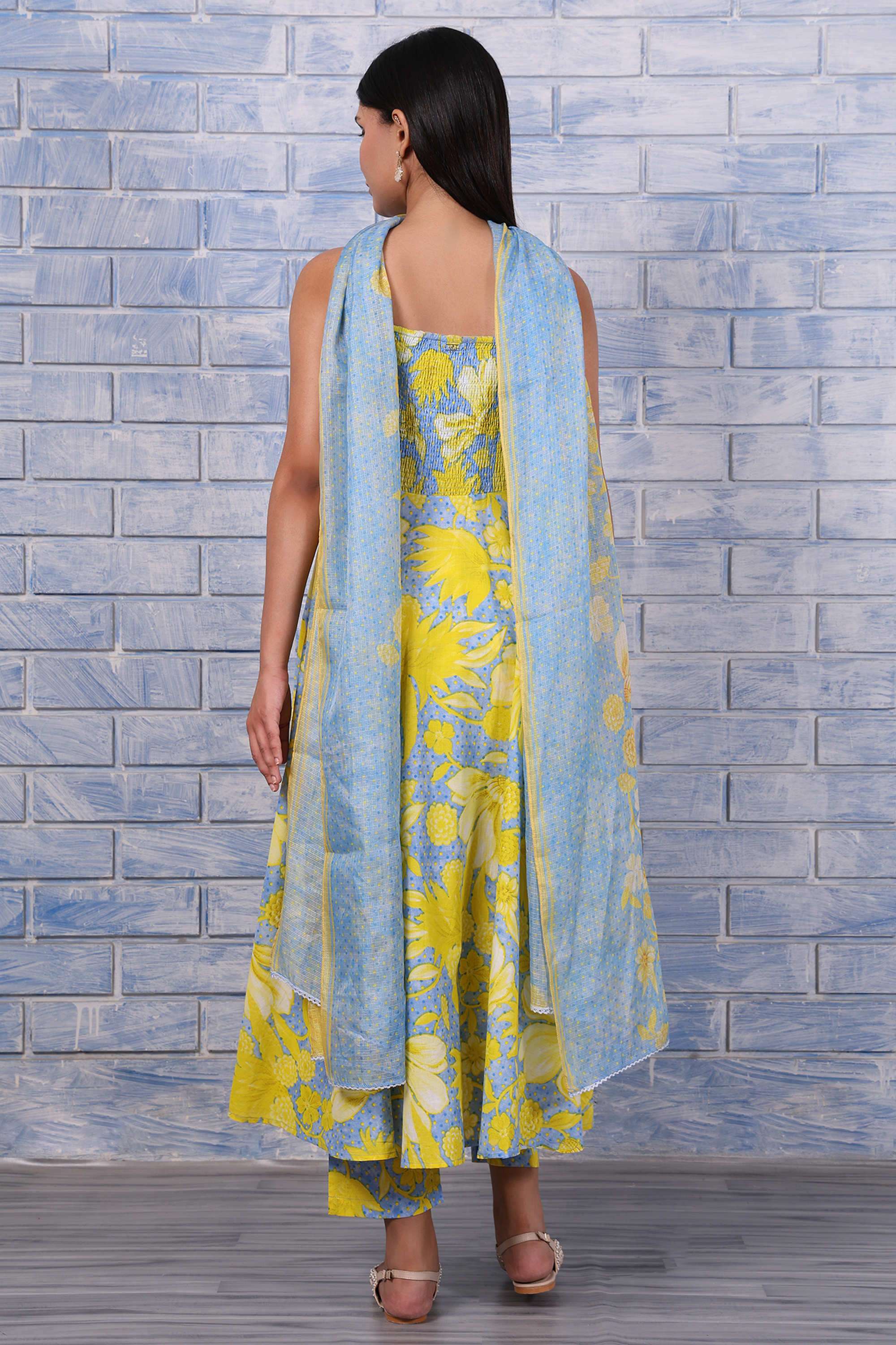 Floral-Calf-Length-Pure-Cotton-Woven-Women-s-Kurta-Set