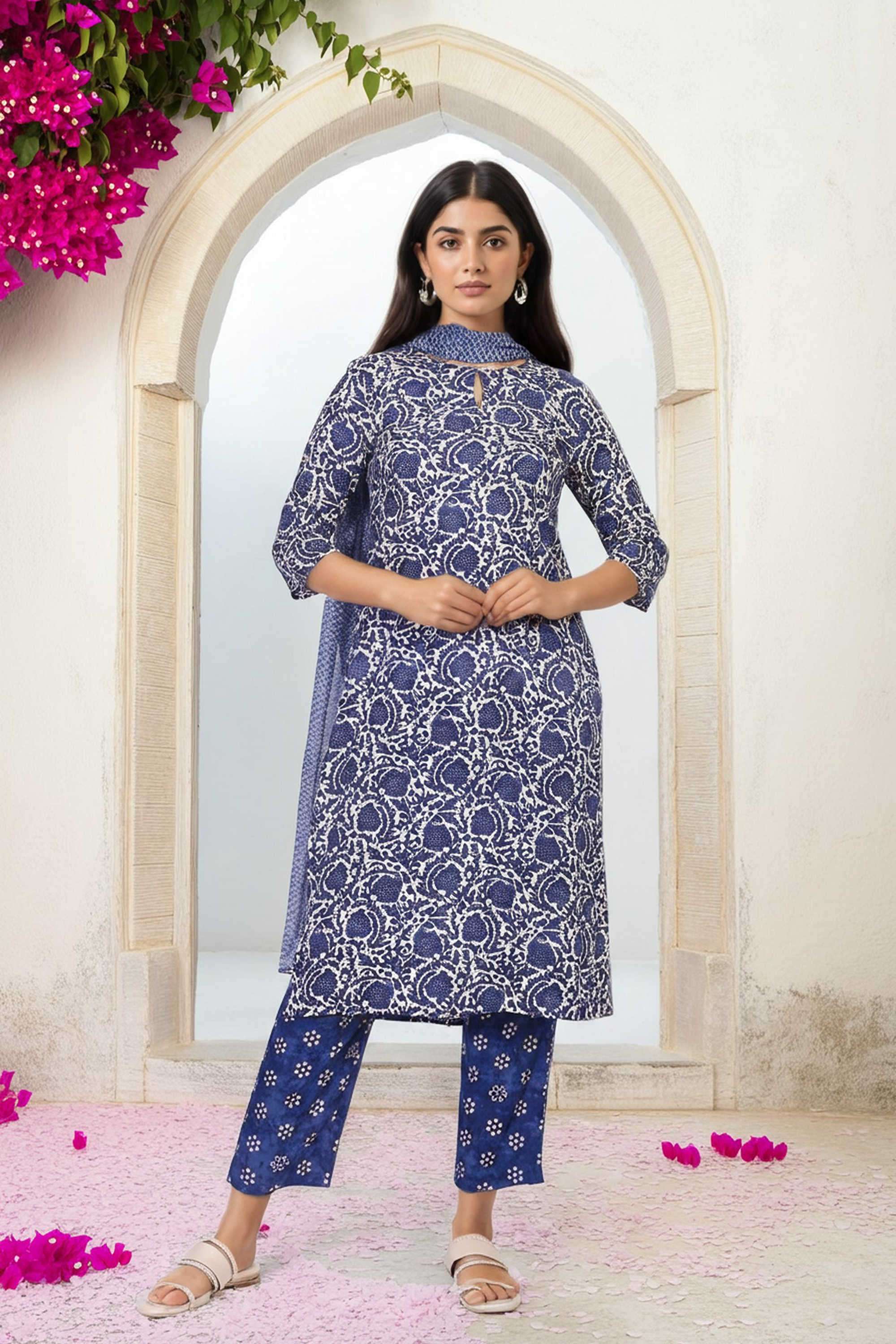Block-Print-Viscose-Women-s-Festive-Wear-Kurta-Set