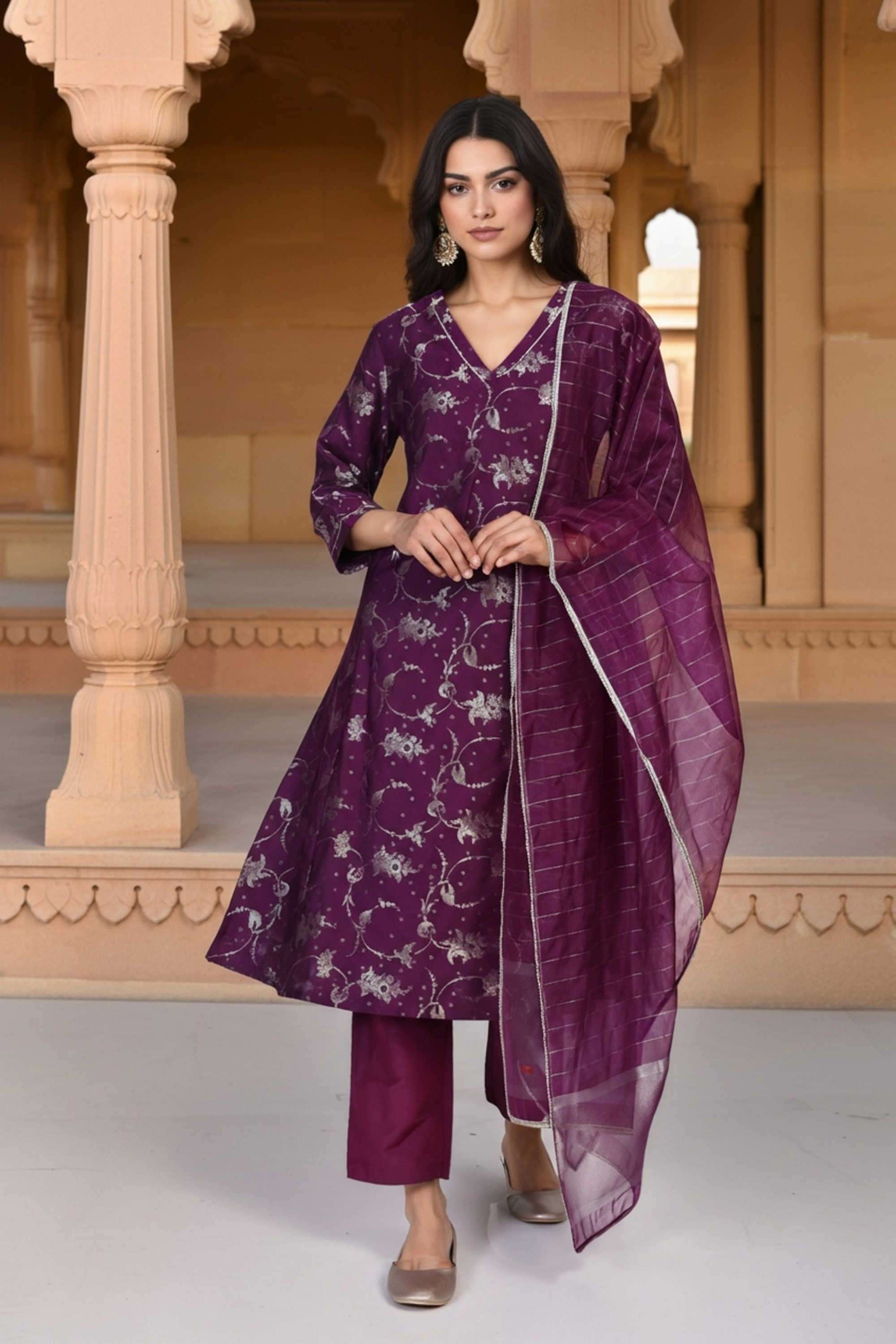 Textured-Polyester-Women-s-Festive-Wear-Kurta-Set