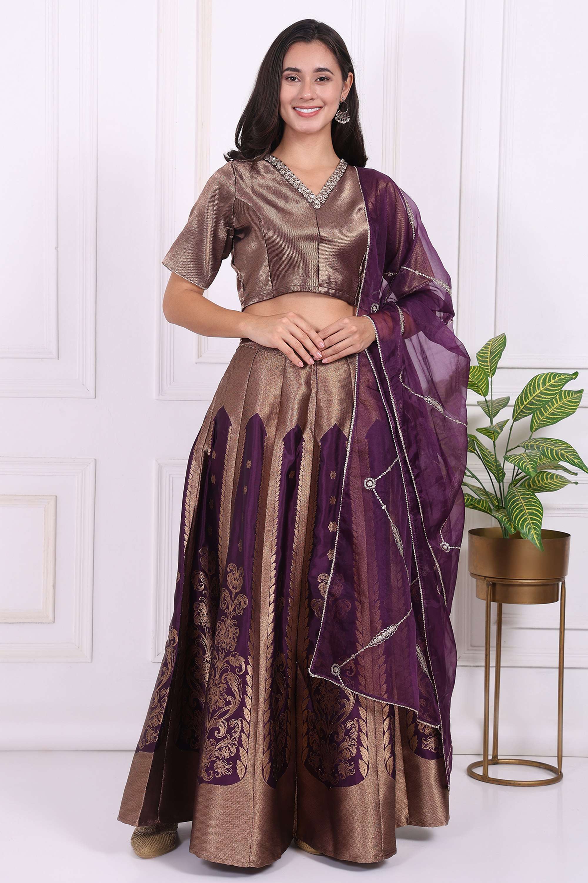 Textured-Blended-Fabric-V-Neck-Women-s-Top