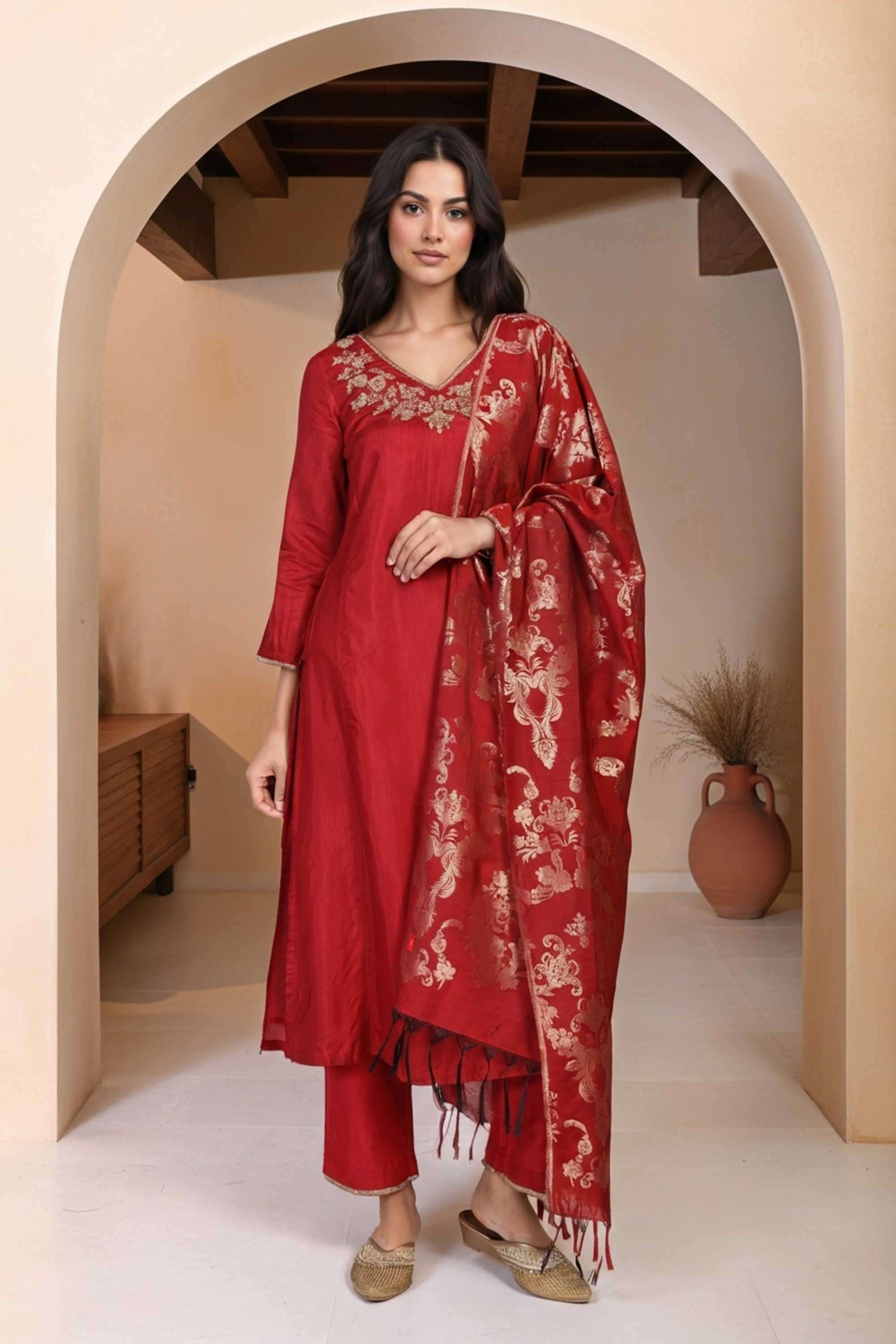 Solid-Polyester-Women-s-Festive-Wear-Kurta-Set