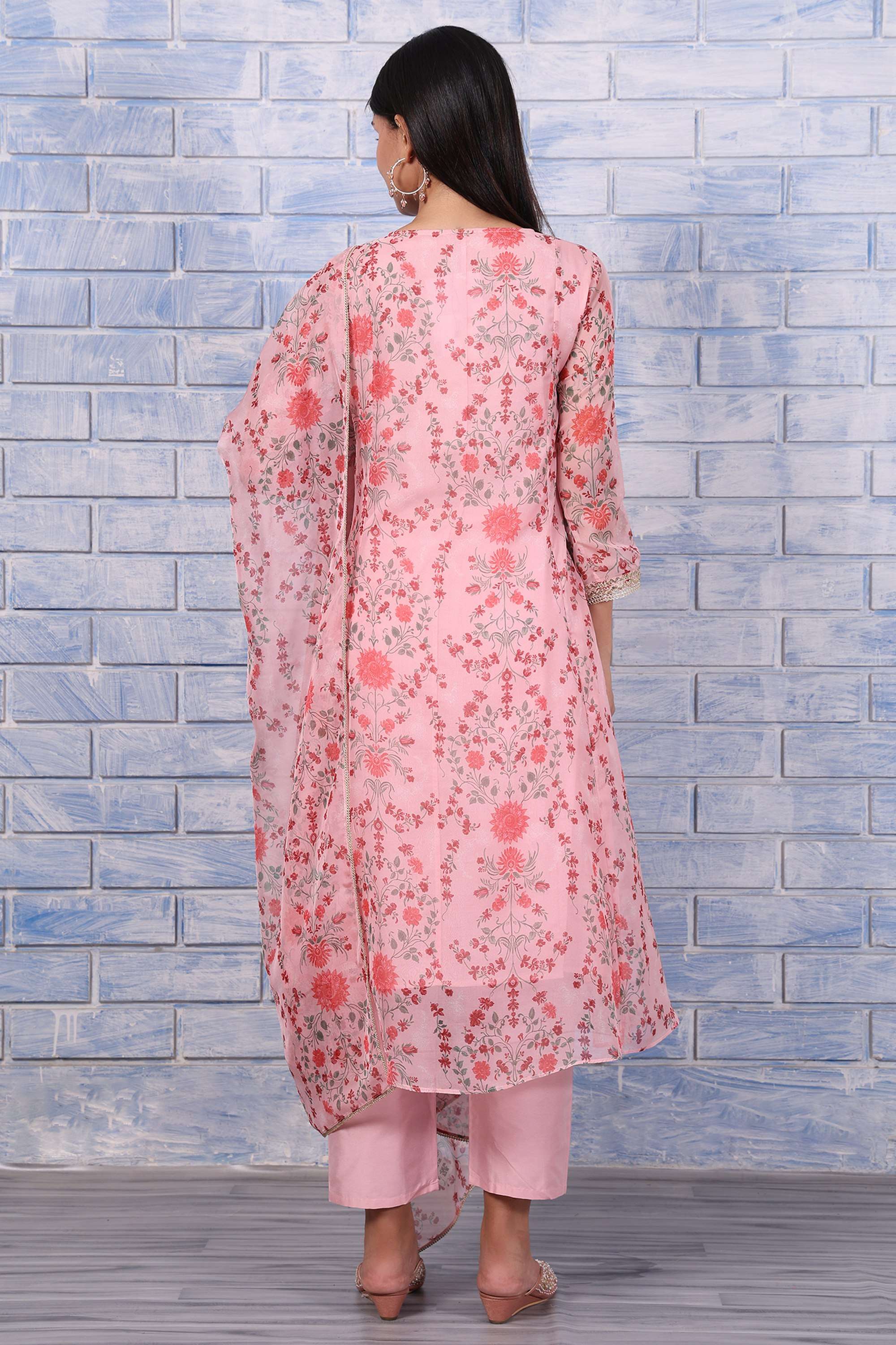 Floral-Organza-Round-Neck-Women-s-Fusion-Wear-Kurta-set