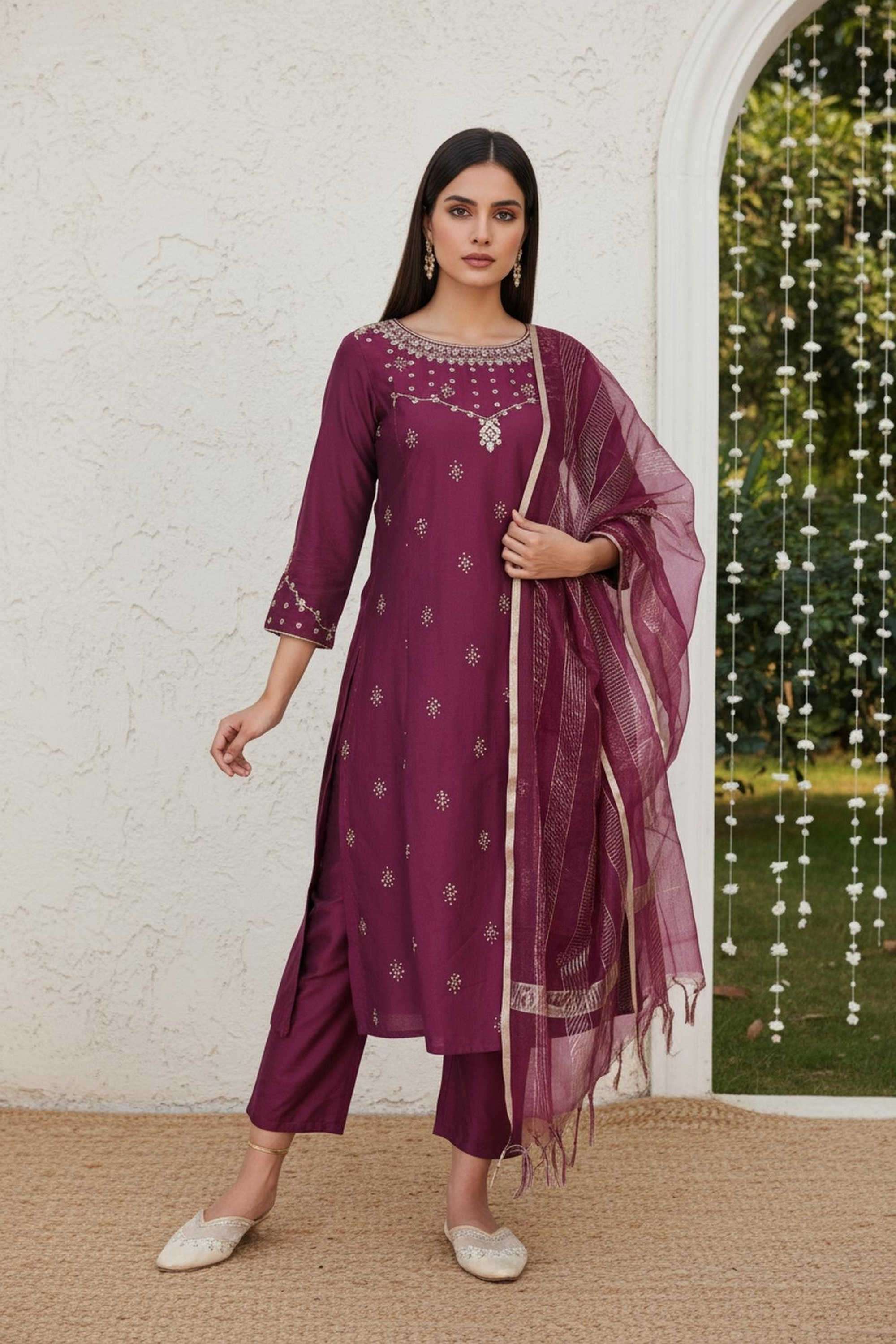 Embroidered-Blended-Fabric-Women-s-Festive-Wear-Kurta-Set