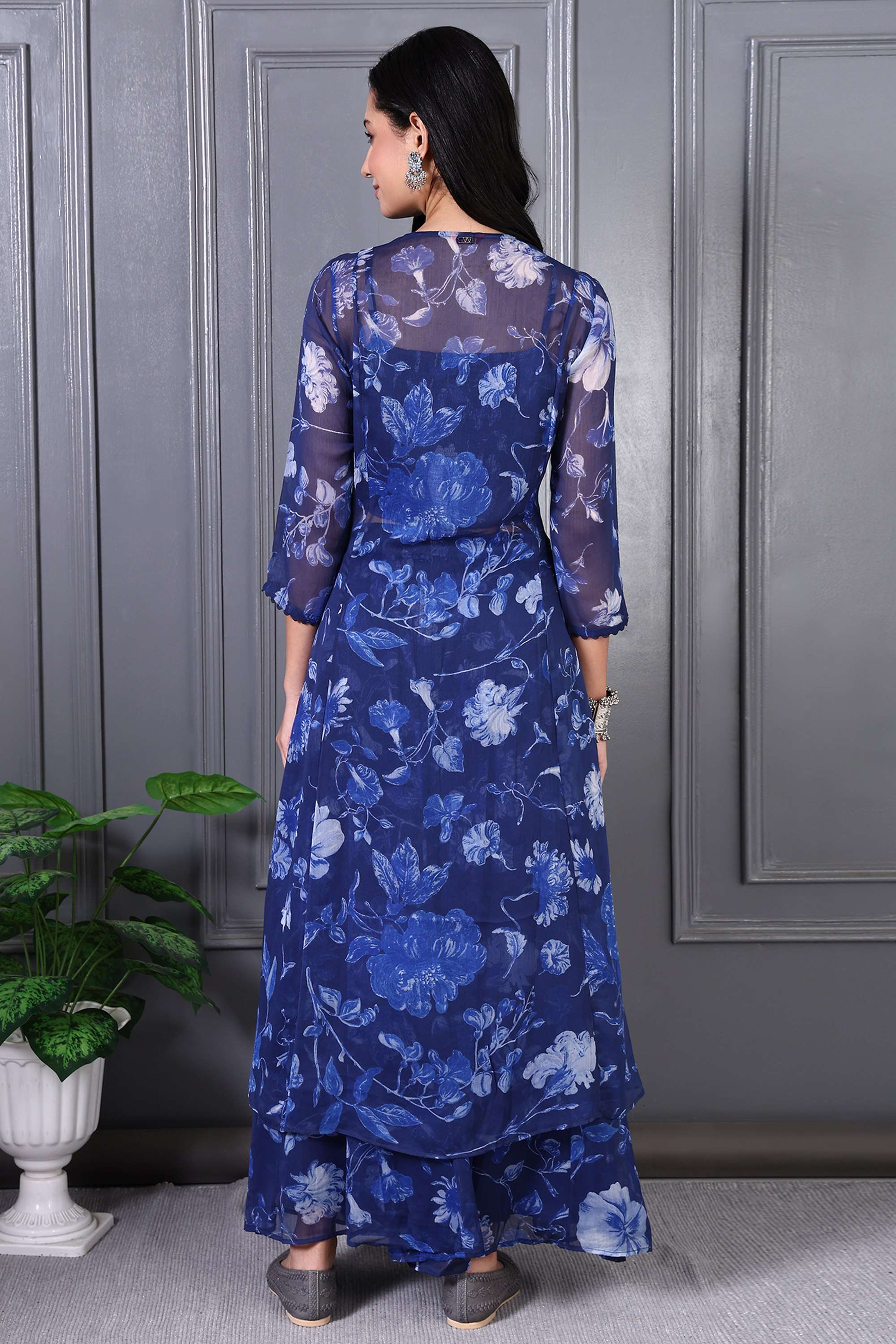 Floral-Poly-Chiffon-V-Neck-Women-s-Top