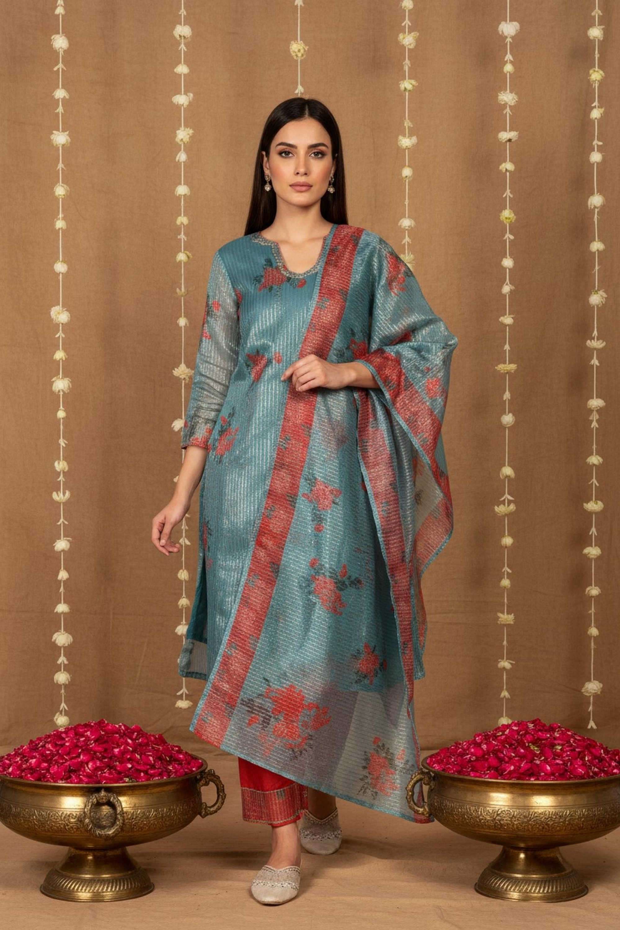Textured-Blended-Fabric-Women-s-Festive-Wear-Kurta-Set