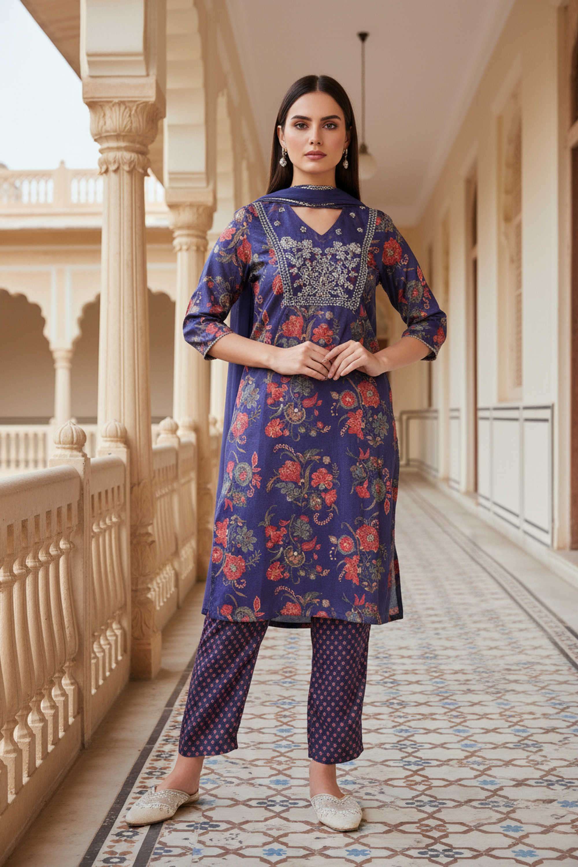 Textured-Blended-Fabric-Women-s-Festive-Wear-Kurta-Set