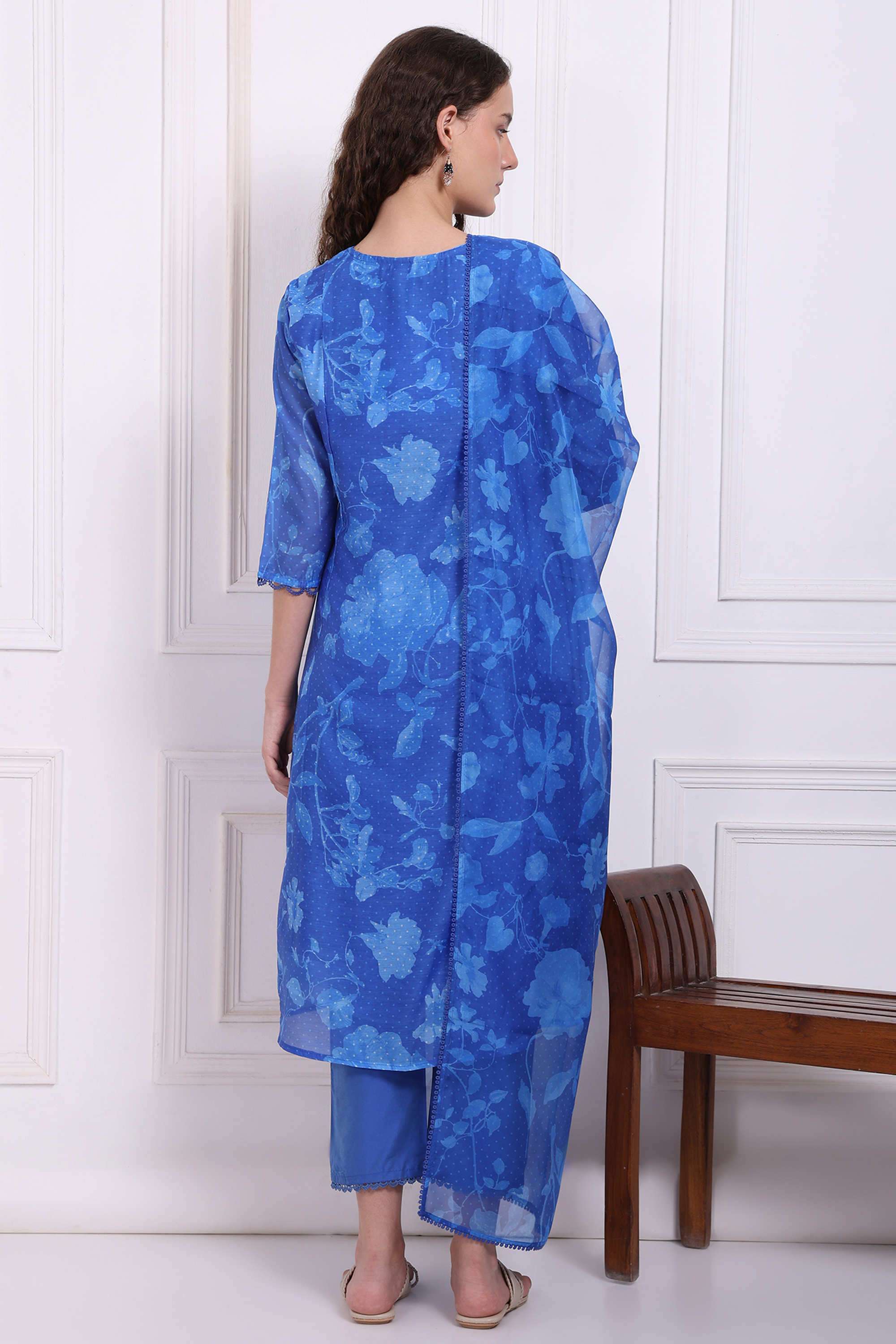 Floral-Calf-Length-Polyester-Woven-Women-s-Kurta-Set