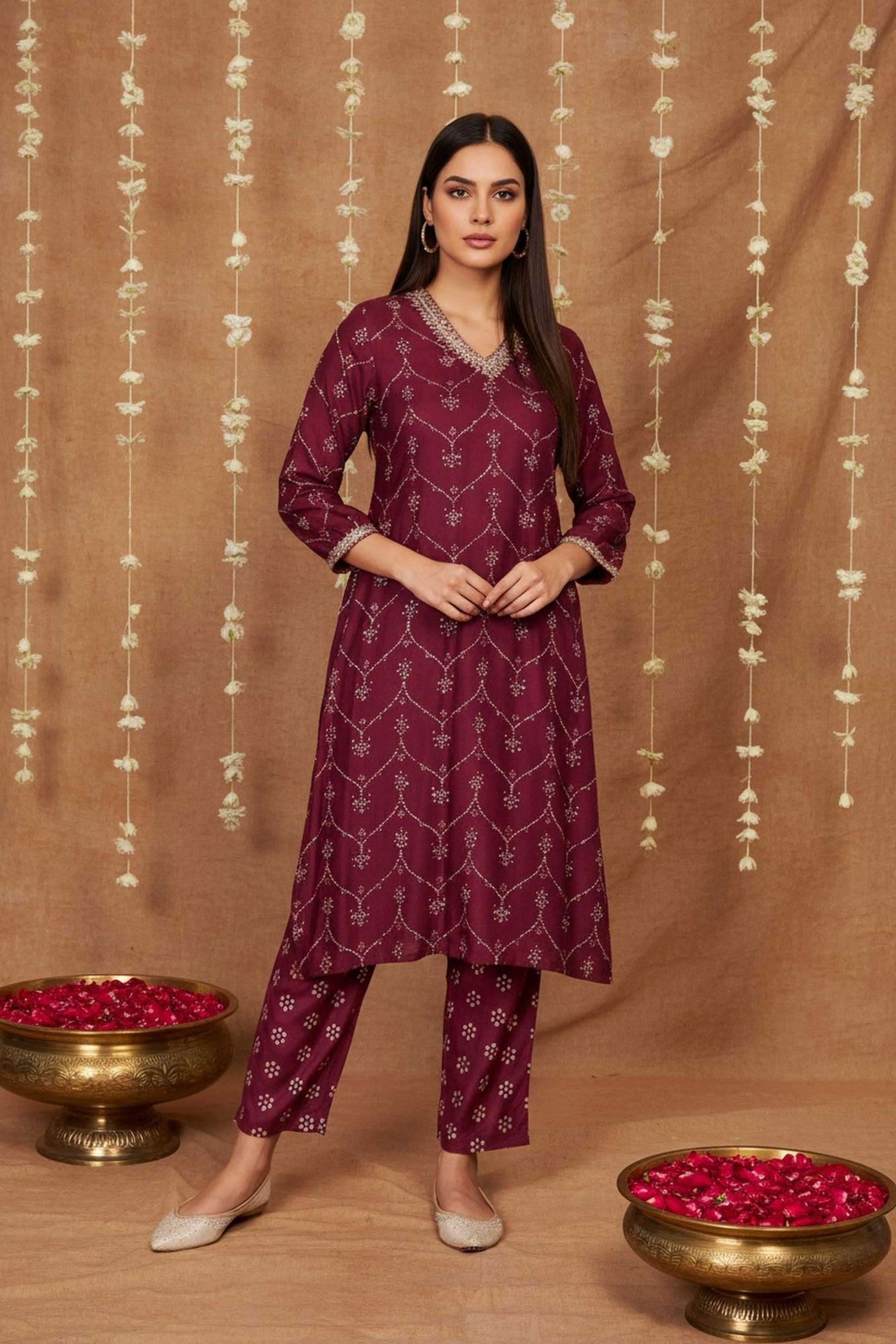 Geometric-Print-Rayon-Women-s-Festive-Wear-Kurta-Set